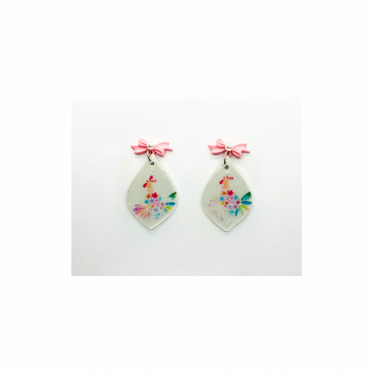 Pink Turkey Dangle Earrings with Pink Pearl Bow Studs,
