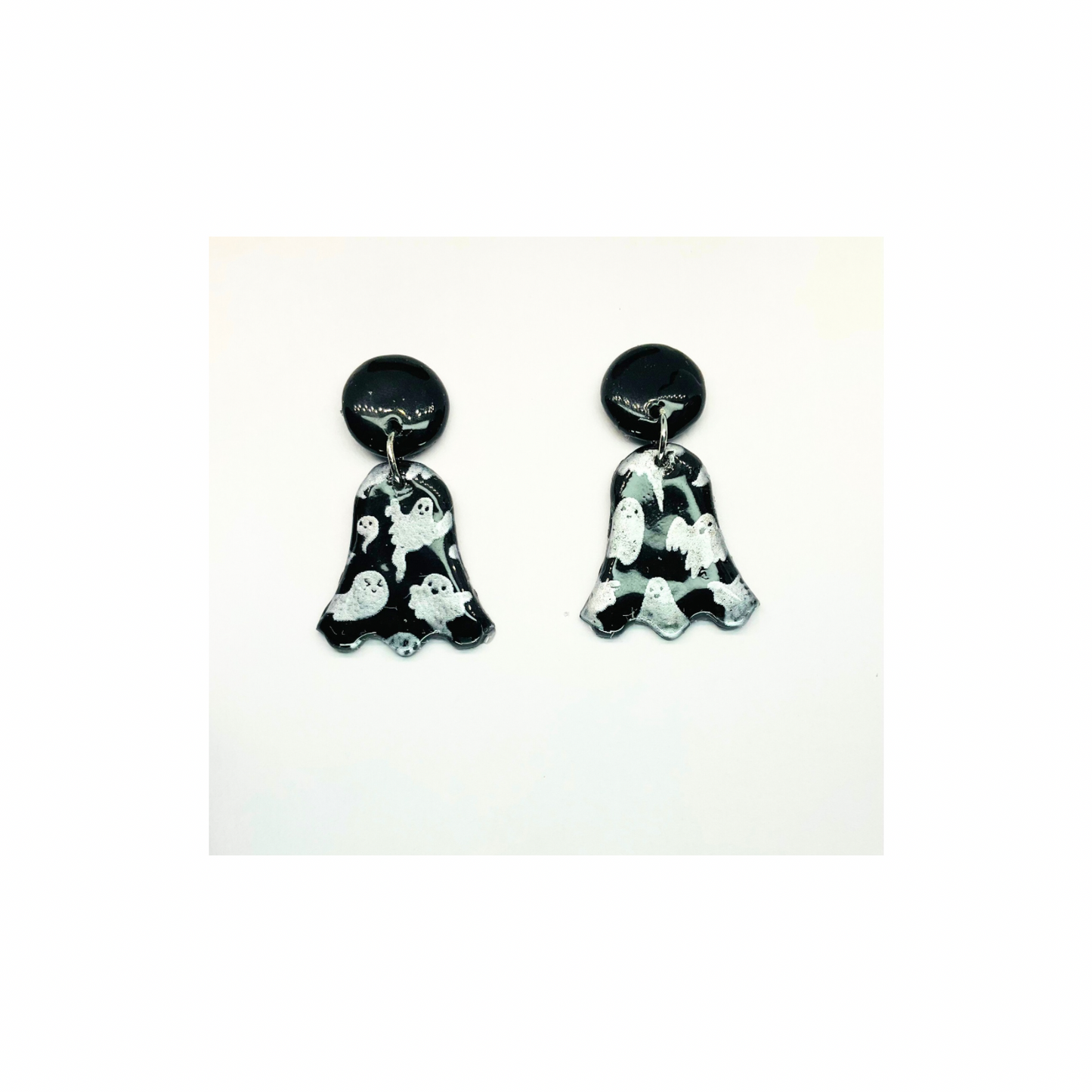 Fall Collection Black Ghost with Black Button Stud Dangle Earring Unique Halloween Jewelry for Spooky Elegance