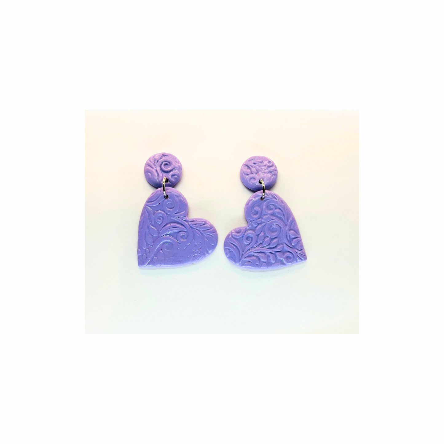 Purple Iridescent Heart Dangle with Button Stud Earrings