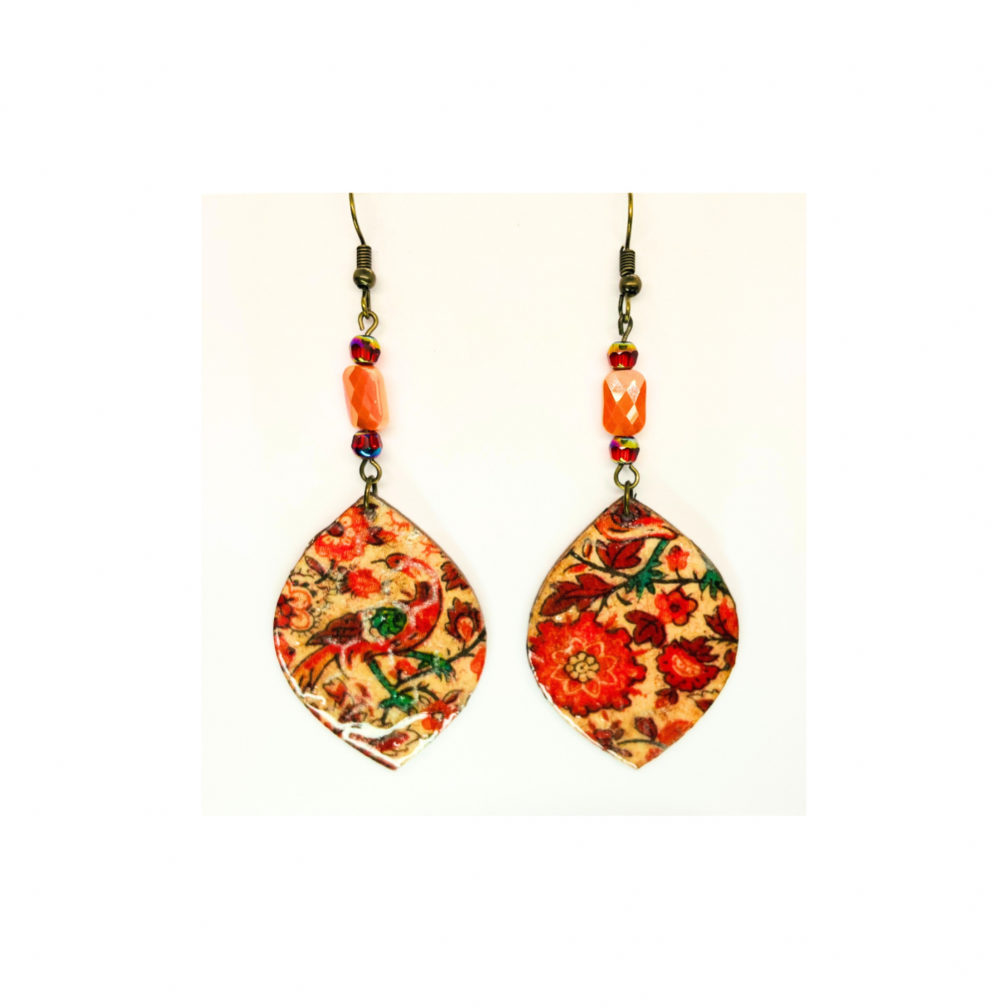 Bohemian Wood Dangle Floral Style Earring  Embellished with Czech Beads