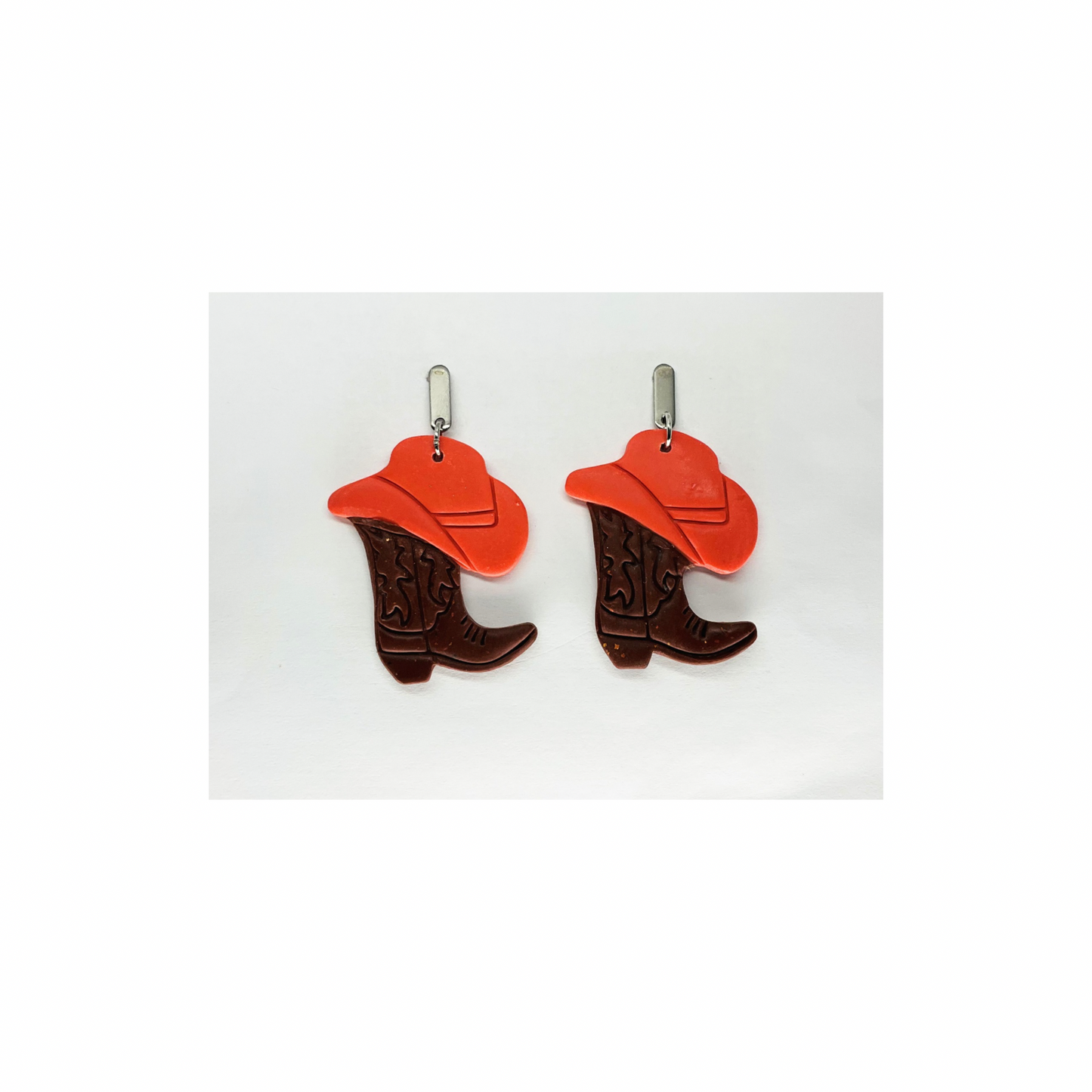Boots and Hat Western Dangle with Silver Bar Stud Earrings-Crafting By BB