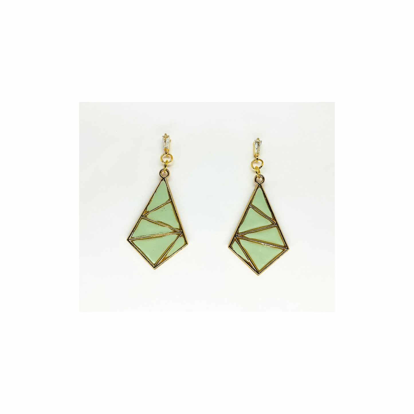 Mint Green Diamond Shaped Dangle with Rhinestone Stud Earring-Crafting By BB