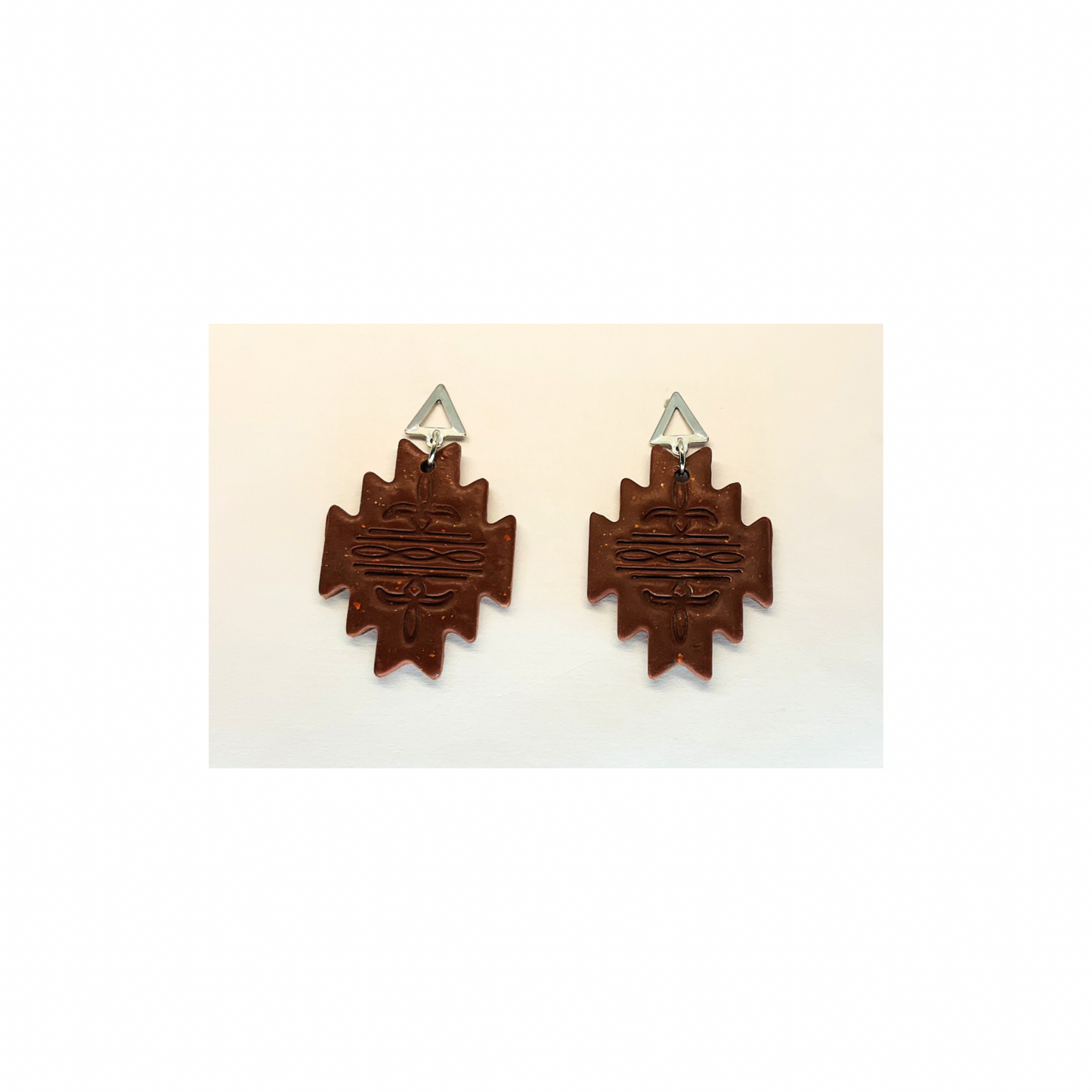 Brown Aztec Southwest Boot Stitch Dangle with Silver Stud Earrings-Crafting By BB
