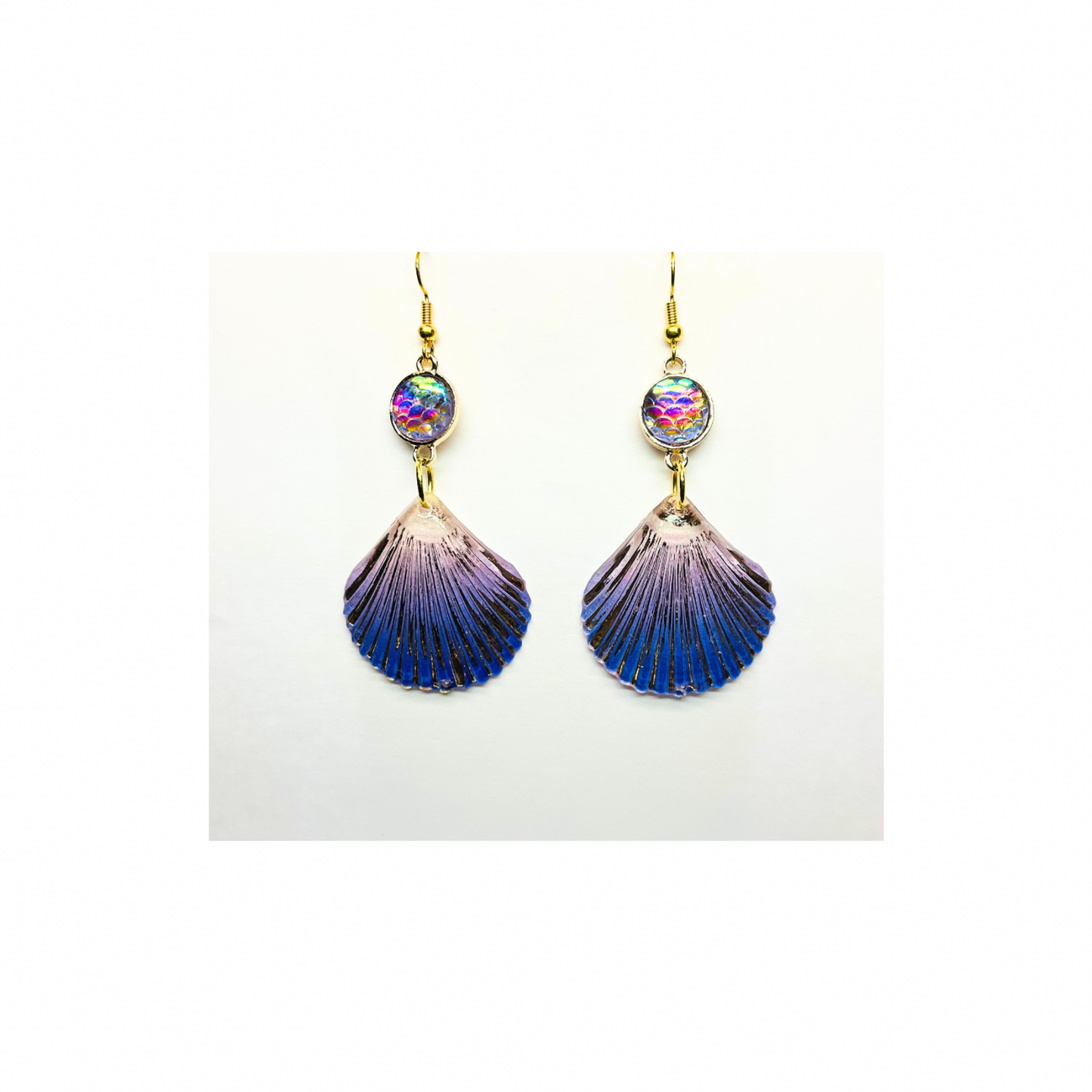 Mermaid Collection Shimmer Purple Shell Dangle Earrings for Female with Colorful Accent Stone