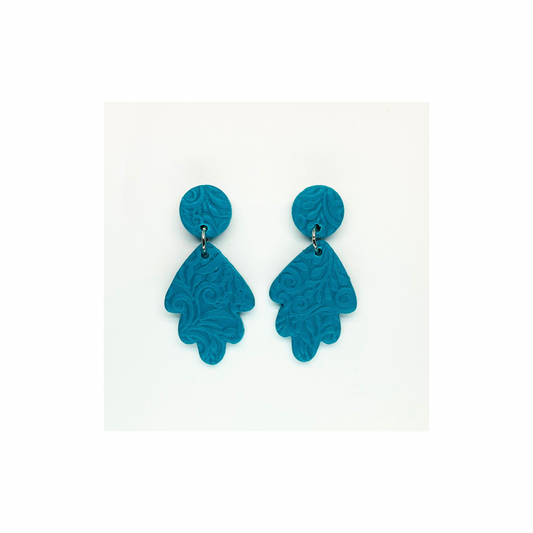Crystal Teal Textured Leaf Shaped Stud Dangle Earrings for Women Unique Design Versatile Stylish Accessories Ideal for Casual & Formal Occasions