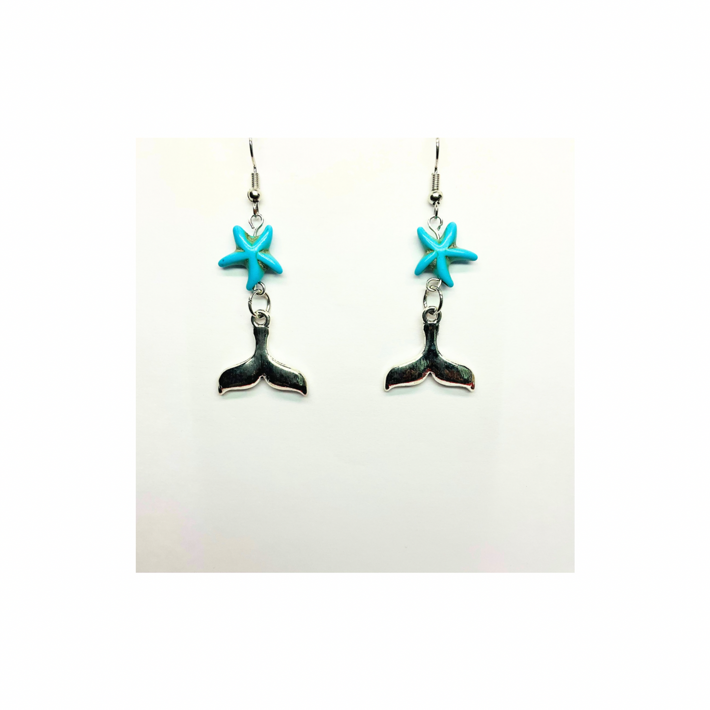Ocean Collection Starfish with Silver Mermaid Tail Dangle Earrings for Female Women's Fashion Jewelry