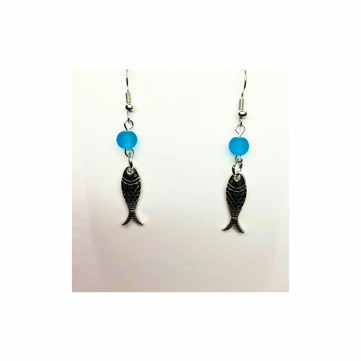Ocean Collection Silver Fish with Blue Bead Dangle Earring - Elegant Female Accessory for Casual & Formal Events