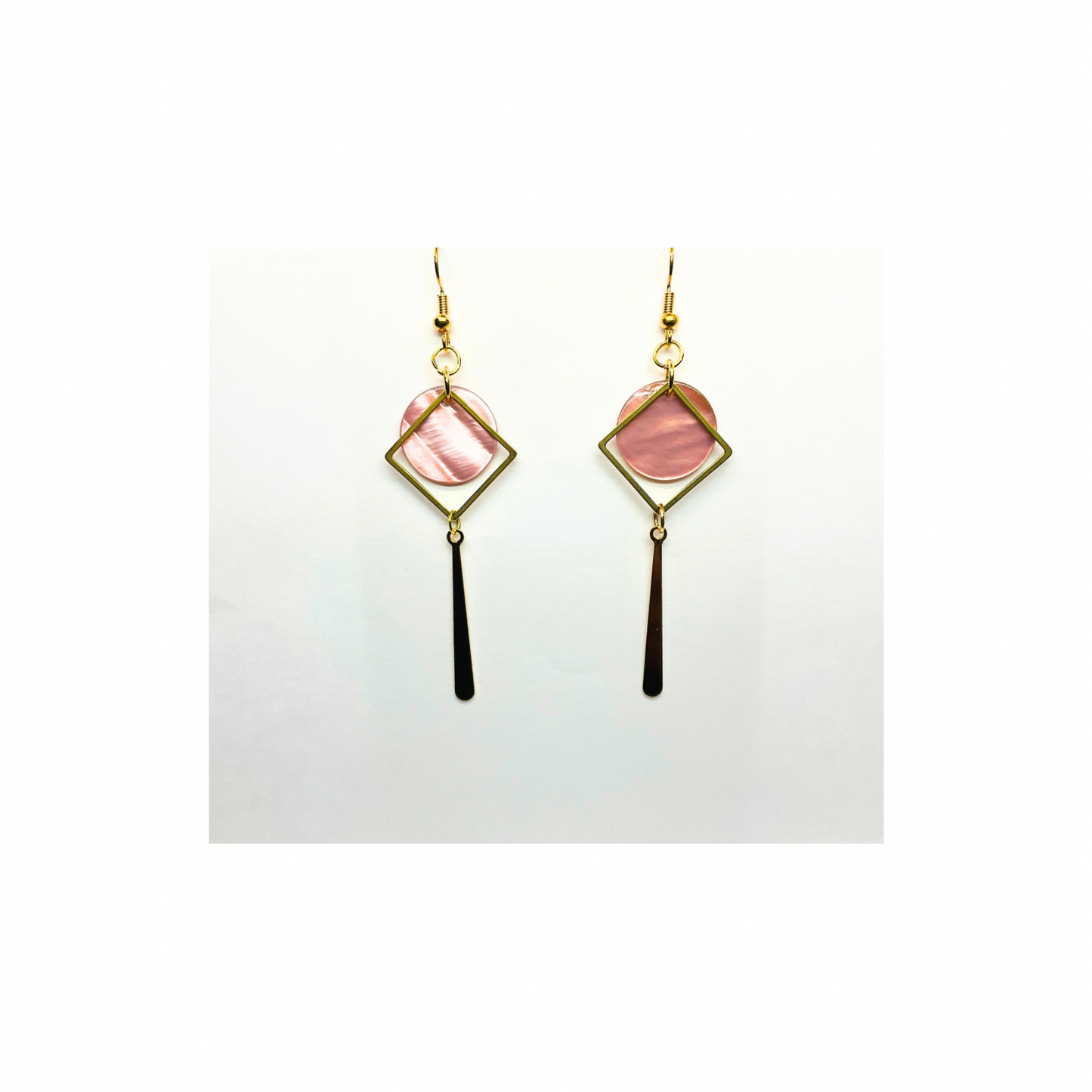 Pink Shell Collection Pink Circle with Gold Accent Dangle Earrings - Geometric Design & Elegant Pink Shell Accents