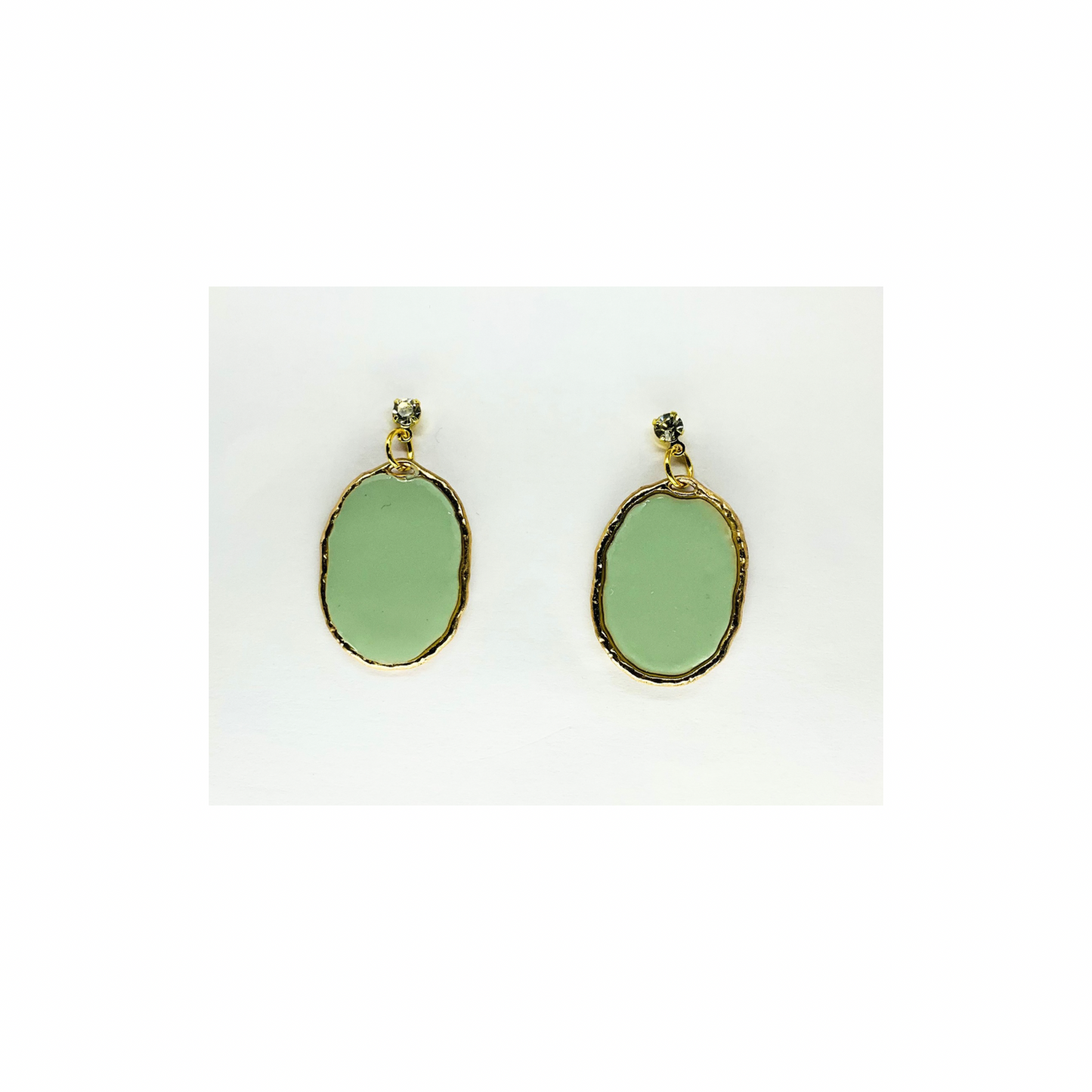 Mint Green Oval Dangle with Rhinestone Stud Earrings-Crafting By BB