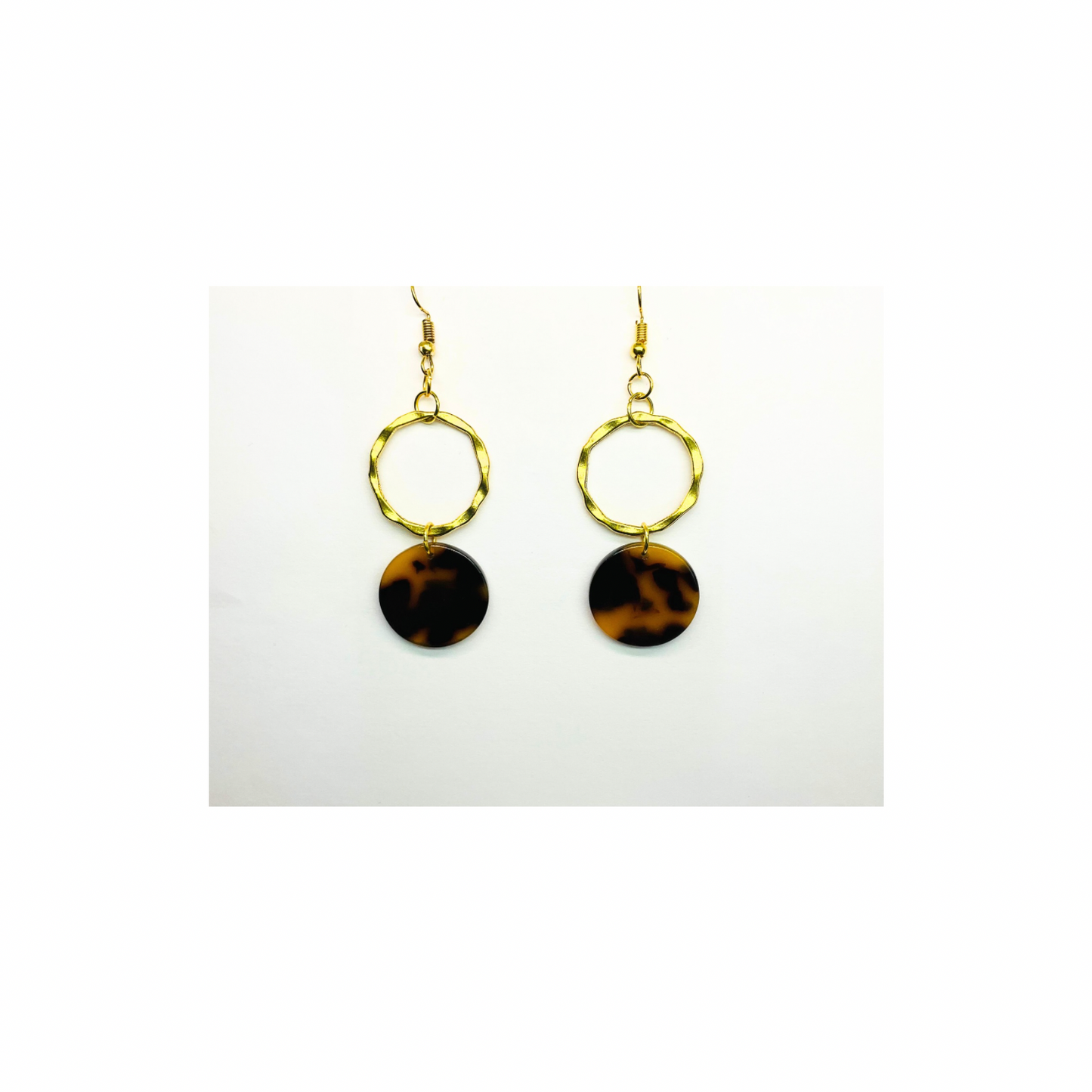 Tortoise Collection Dark Brown Button Dangle Earring - Elegant Gold Hoop & Leopard Disc Design for Women