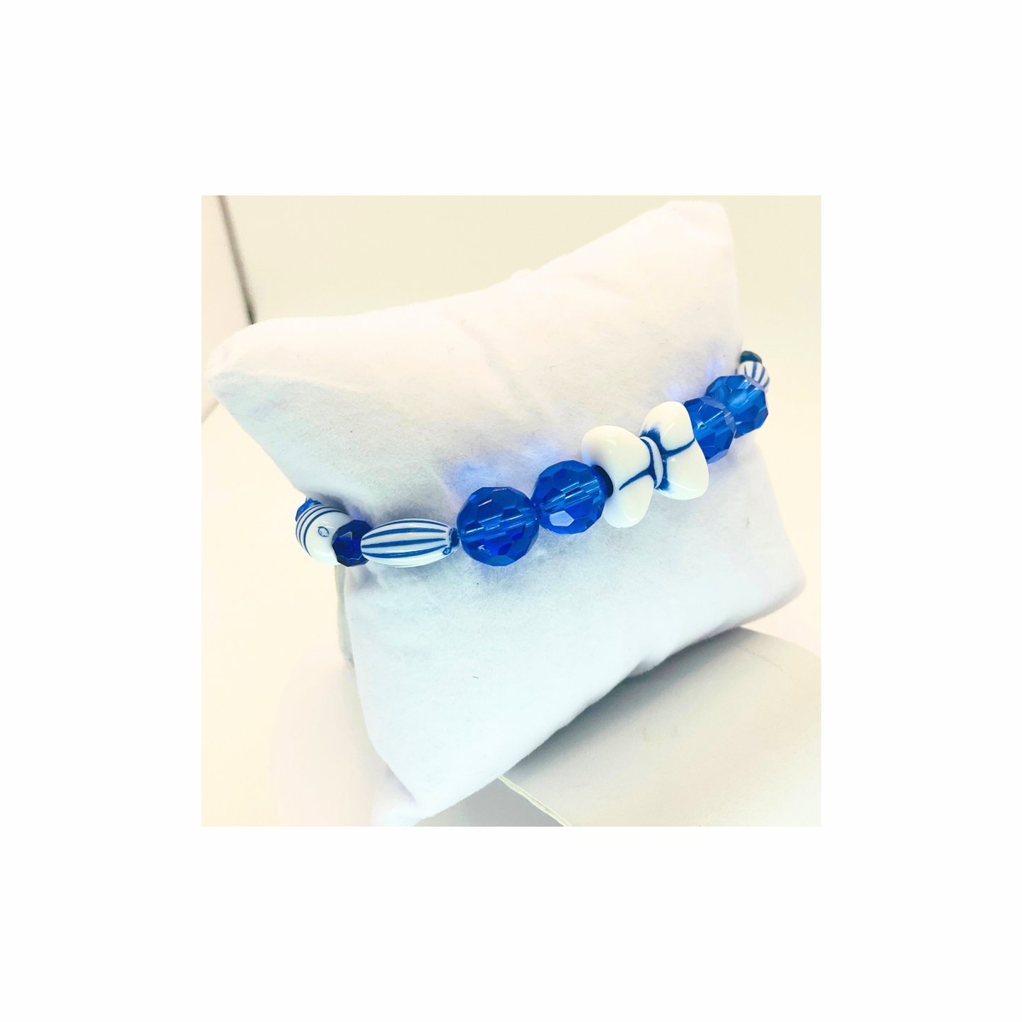Blue and White Bow Stretch Beaded Bracelet-Crafting By BB