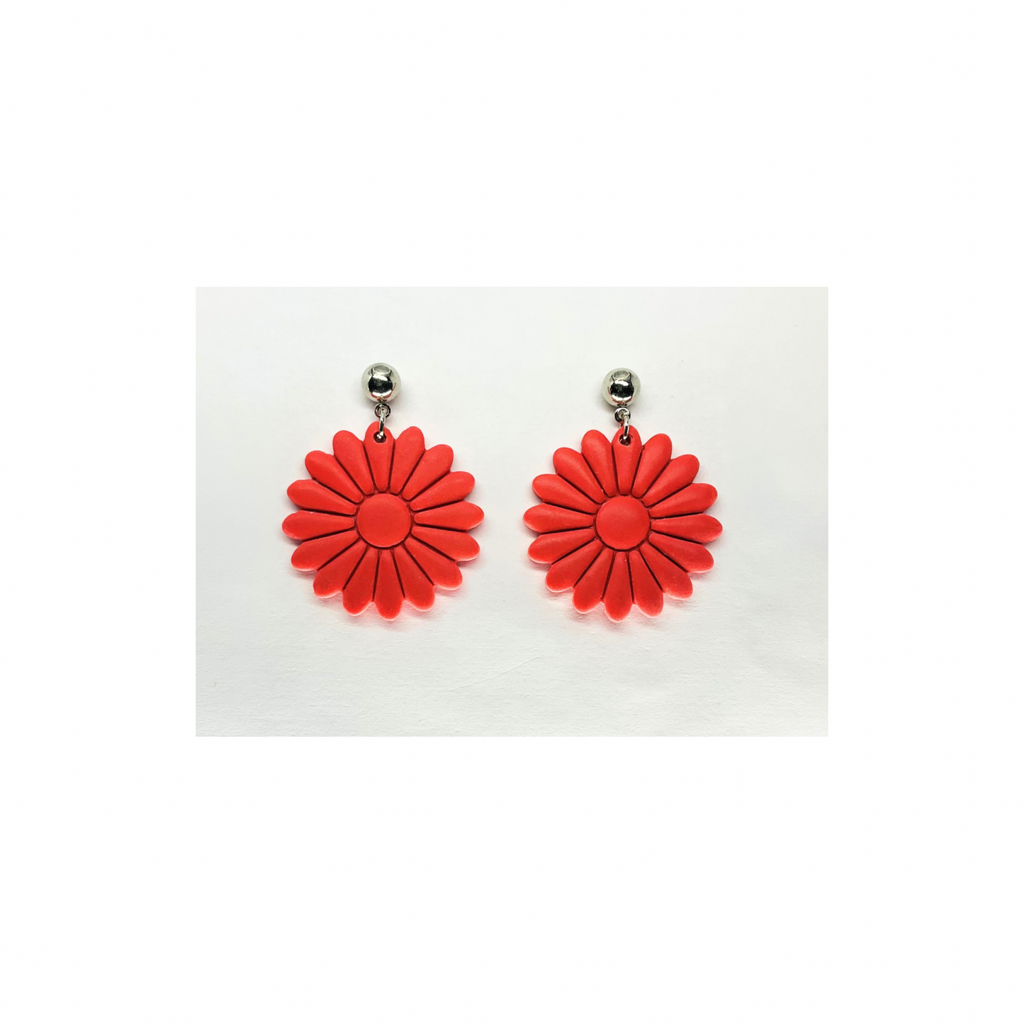 Coral Flower Dangle with Silver Ball Stud Earrings-Crafting By BB
