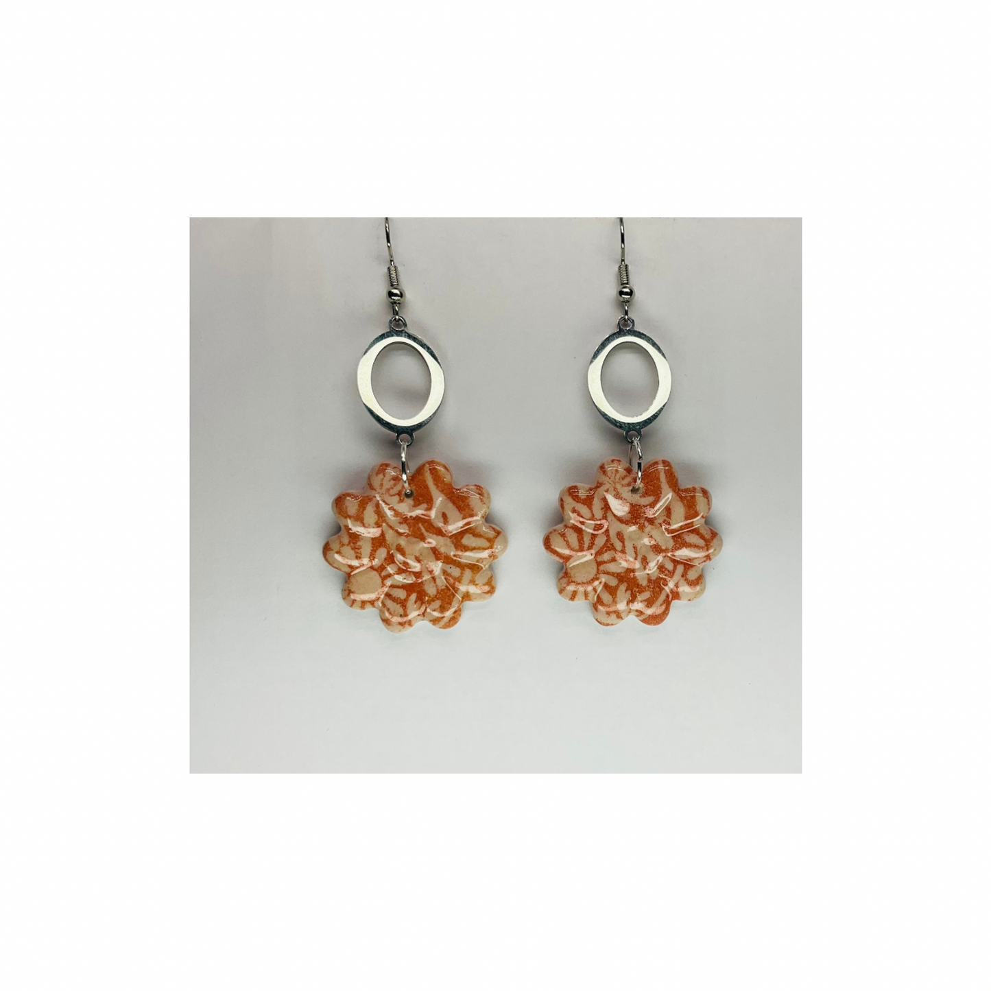 Beach Bloom Collection Salmon Flowered with Silver Embellishments Dangle Earrings for Women Elegant Salmon Floral Design & Silver Accents