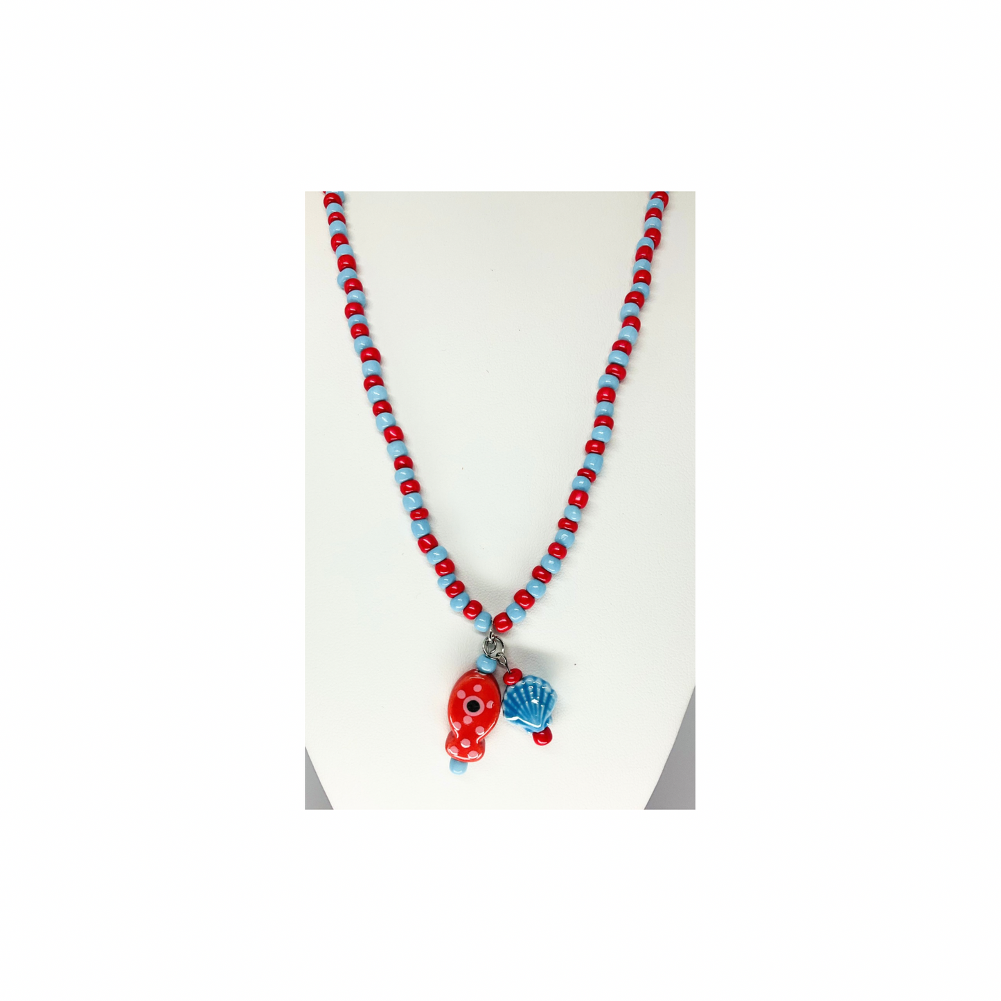 Hot Pink and Blue Seed Bead Fish Necklace | 16 inch | Crafting By BB
