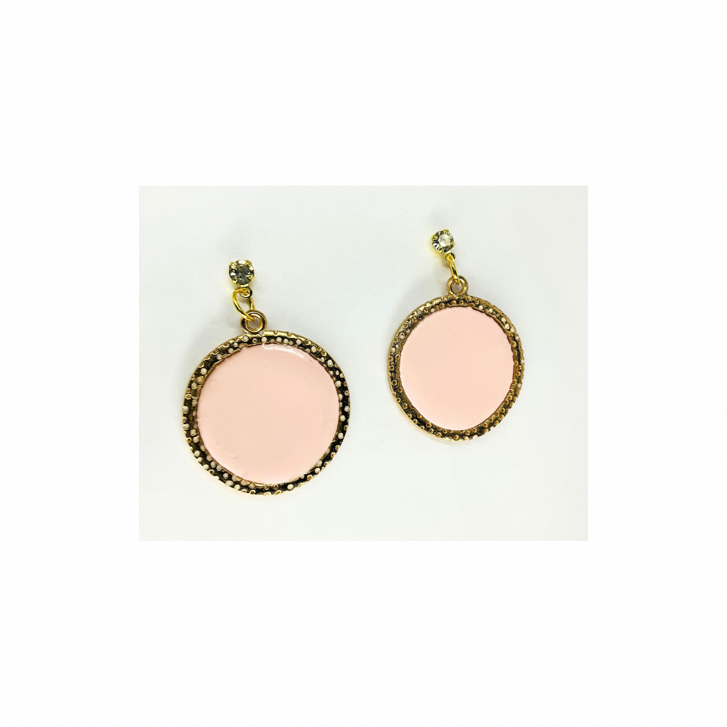 Pink and Gold Circle Dangle with Rhinestone Stud Earrings-Crafting By BB