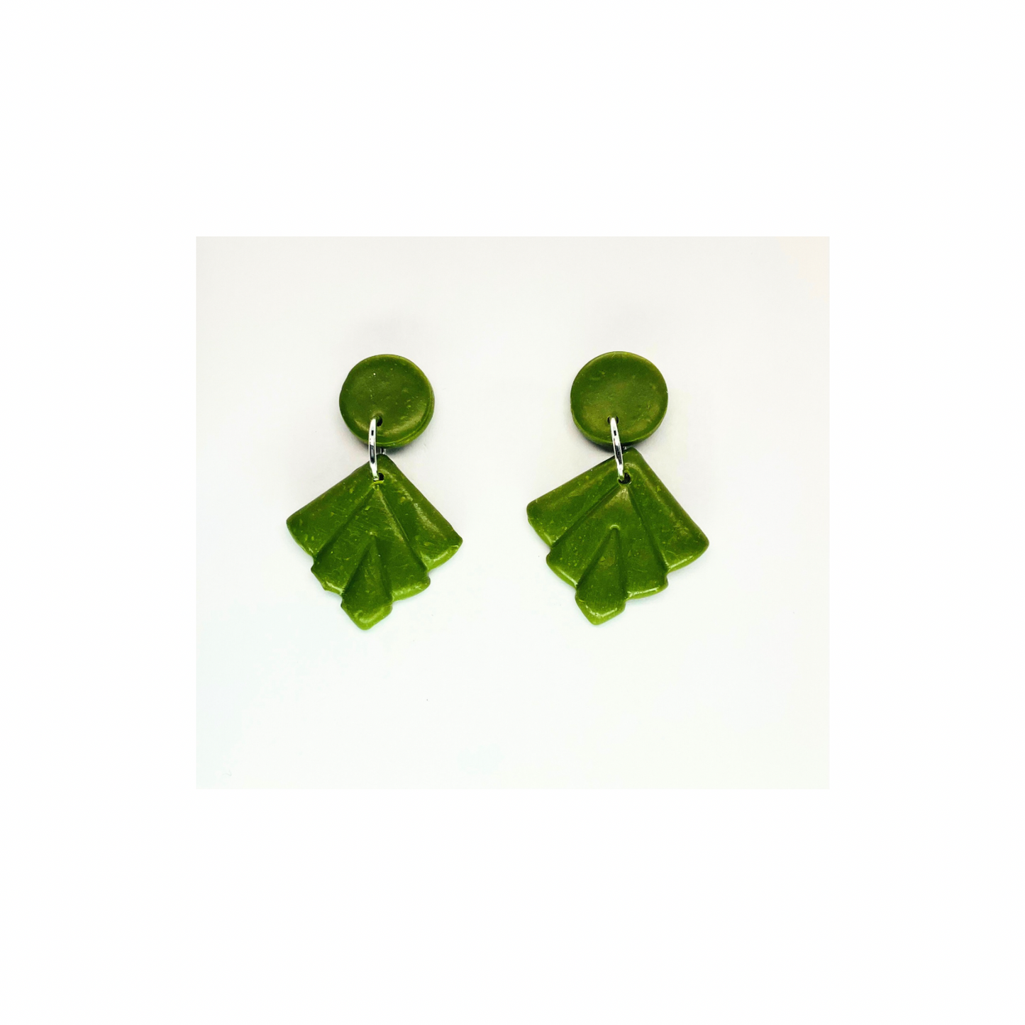 Fall Collection Green Leaf with Button Stud Dangle Earring - Unique Design Earrings for Fall Accessories