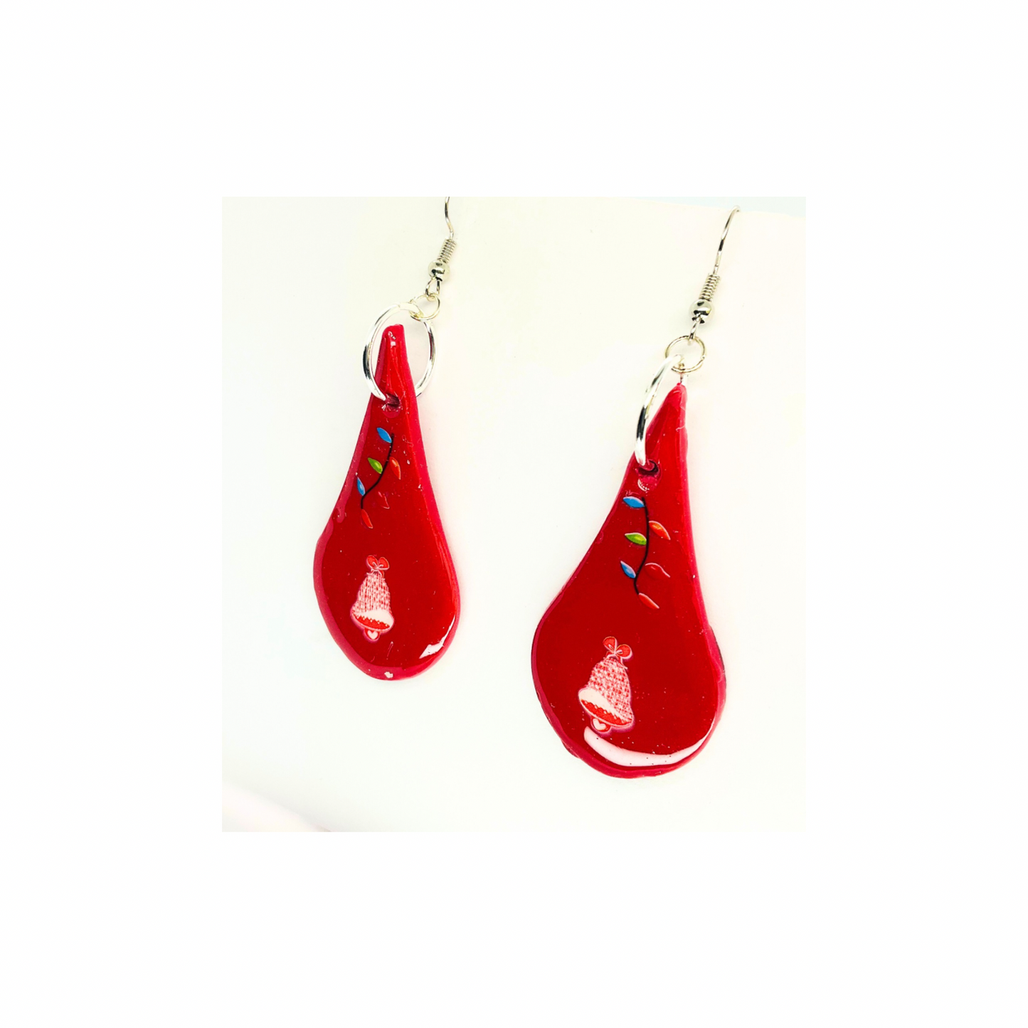 Christmas in July Collection Red Teardrop Dangle Earrings with Festive Design and Colorful Accents