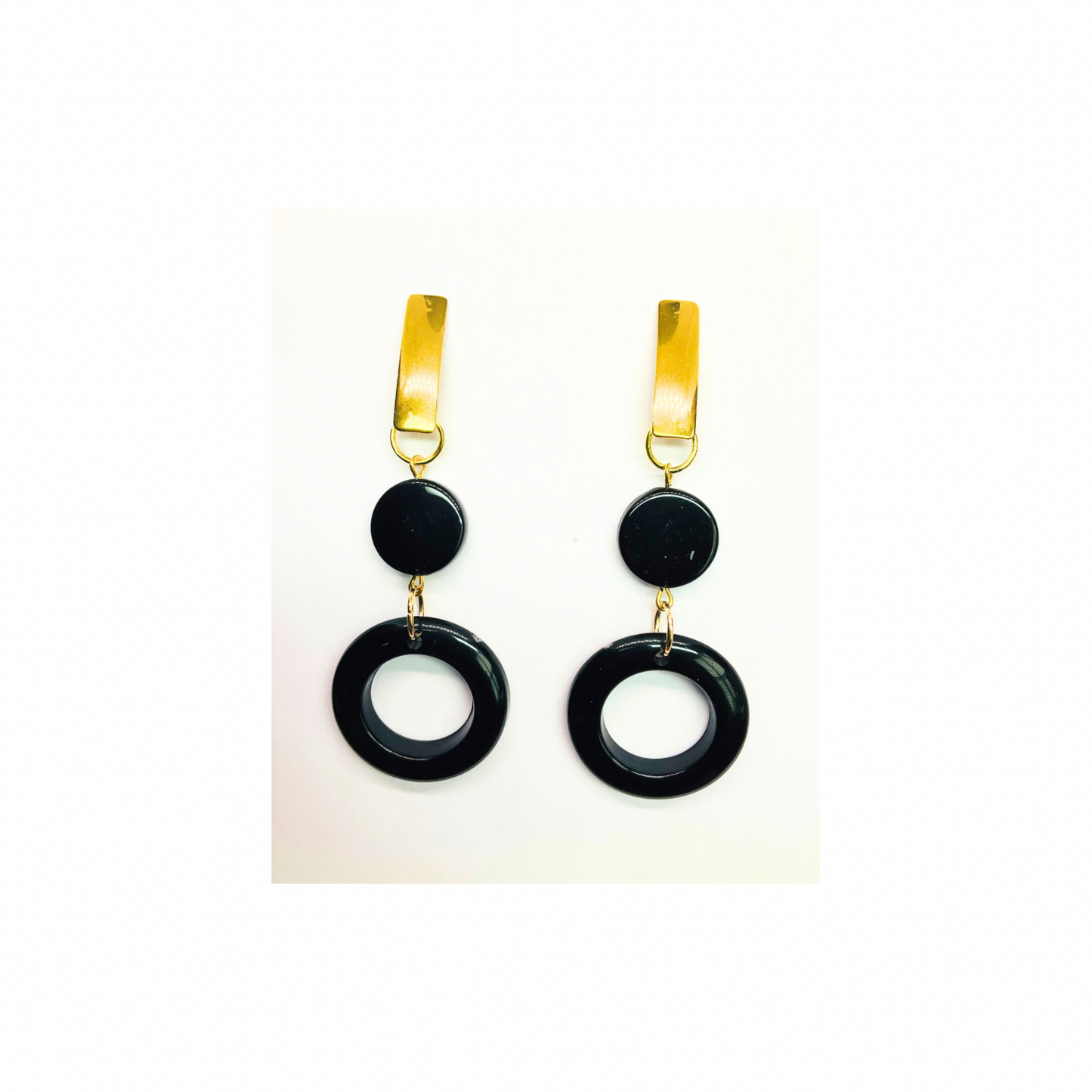 Eclipse Collection Black and Gold Stud Circle Dangle Earrings for Women Secure Stud Closure Elegant Design Timeless Accessory