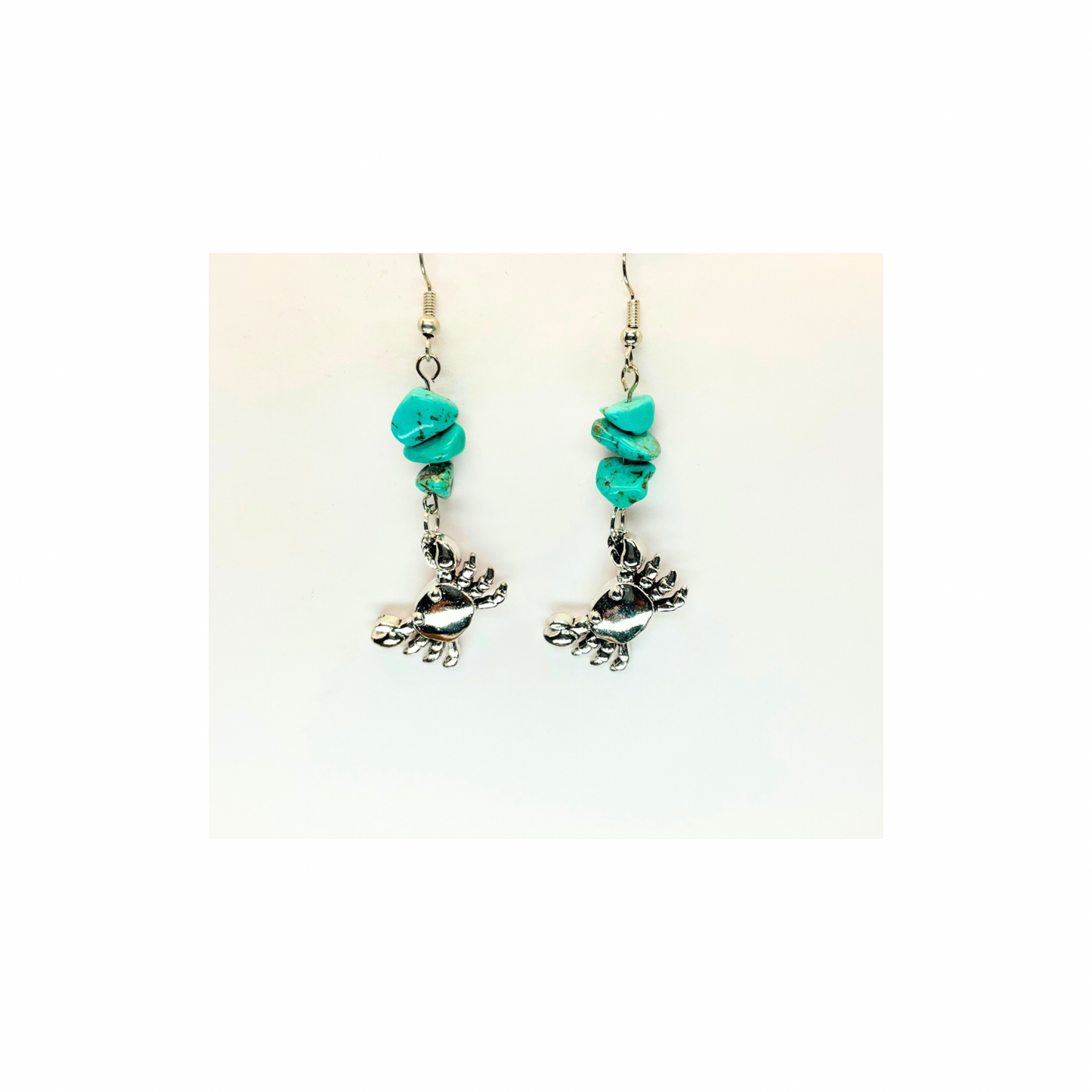 Ocean Collection Silver Crab Dangle with Turquoise Bead Earrings