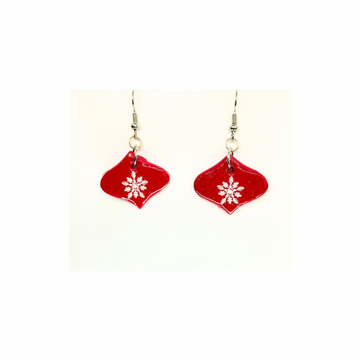 Christmas in July Collection Red Ornament with Snowflake Dangle Earrings - Festive Holiday Accessory