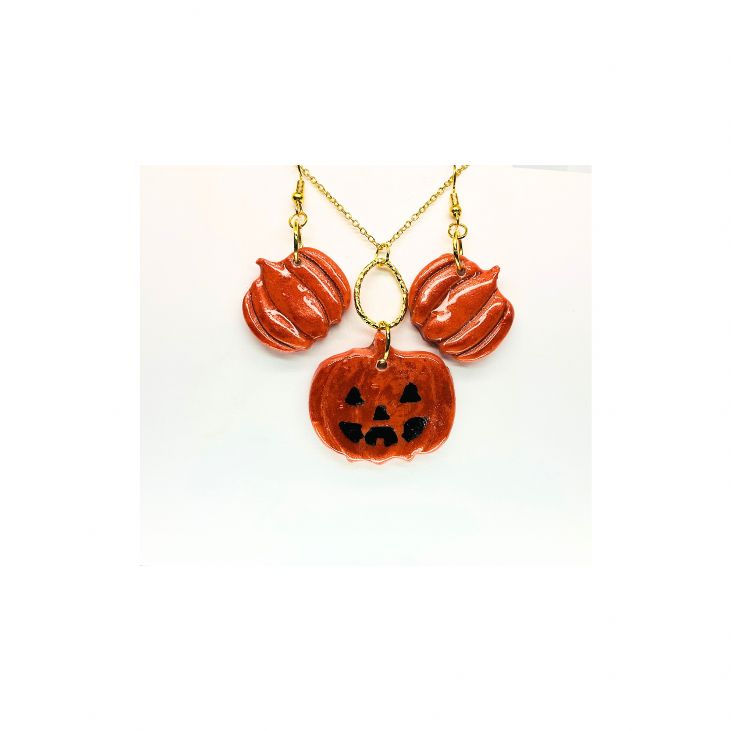 Fall Collection Pumpkin Jewelry Pendant and Dangle Earring Set for Autumn-Themed Events