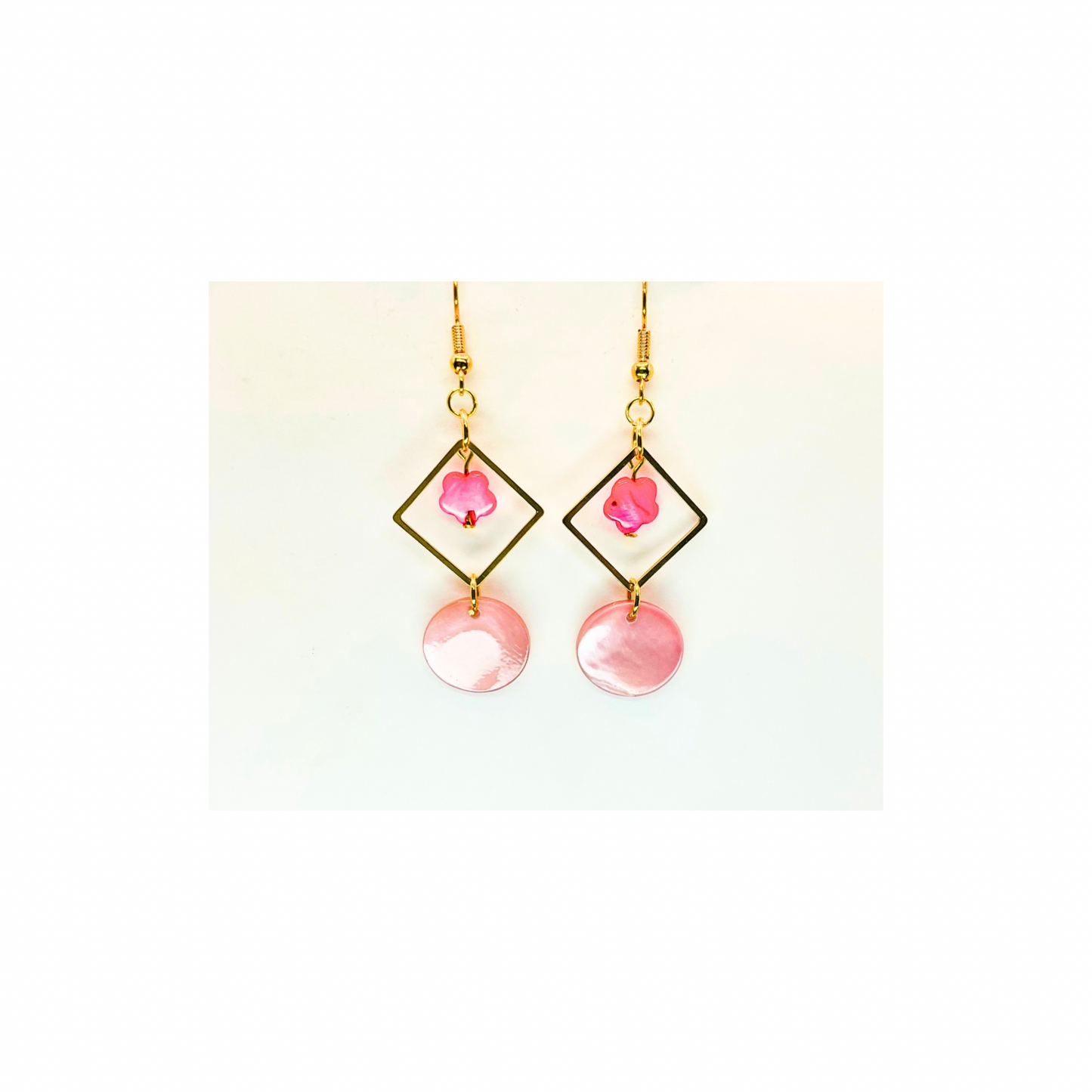 Pink Shell with Gold Square Accents, Boho Beach Jewelry
