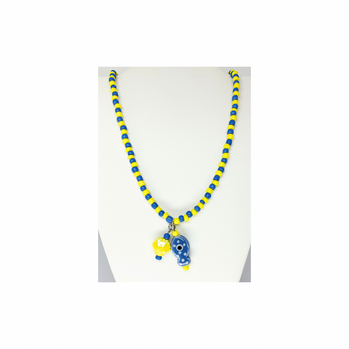 Yellow and Blue Seed Bead Fish Necklace | 17-inch | Crafting By BB
