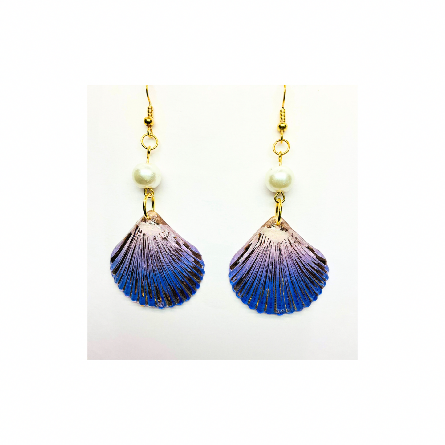 Mermaid Collection Purple Shell with Pearl Dangle Earrings - Elegant Mermaid Inspired Design for Women's Versatile Appeal
