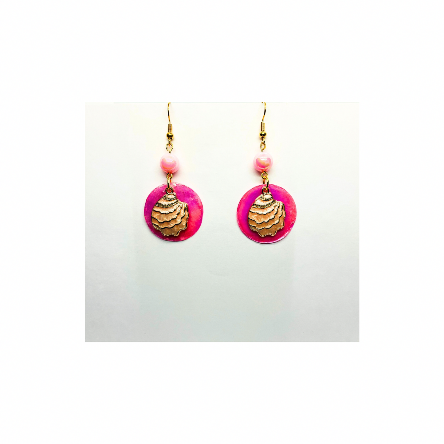 Pink Shell Collection Round Pink with Shell Dangle Earrings for Female Fashion Accessories