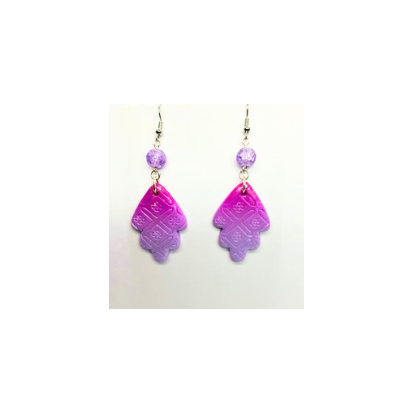 Violet Variegated Dangle Earrings with Bead Embellishments