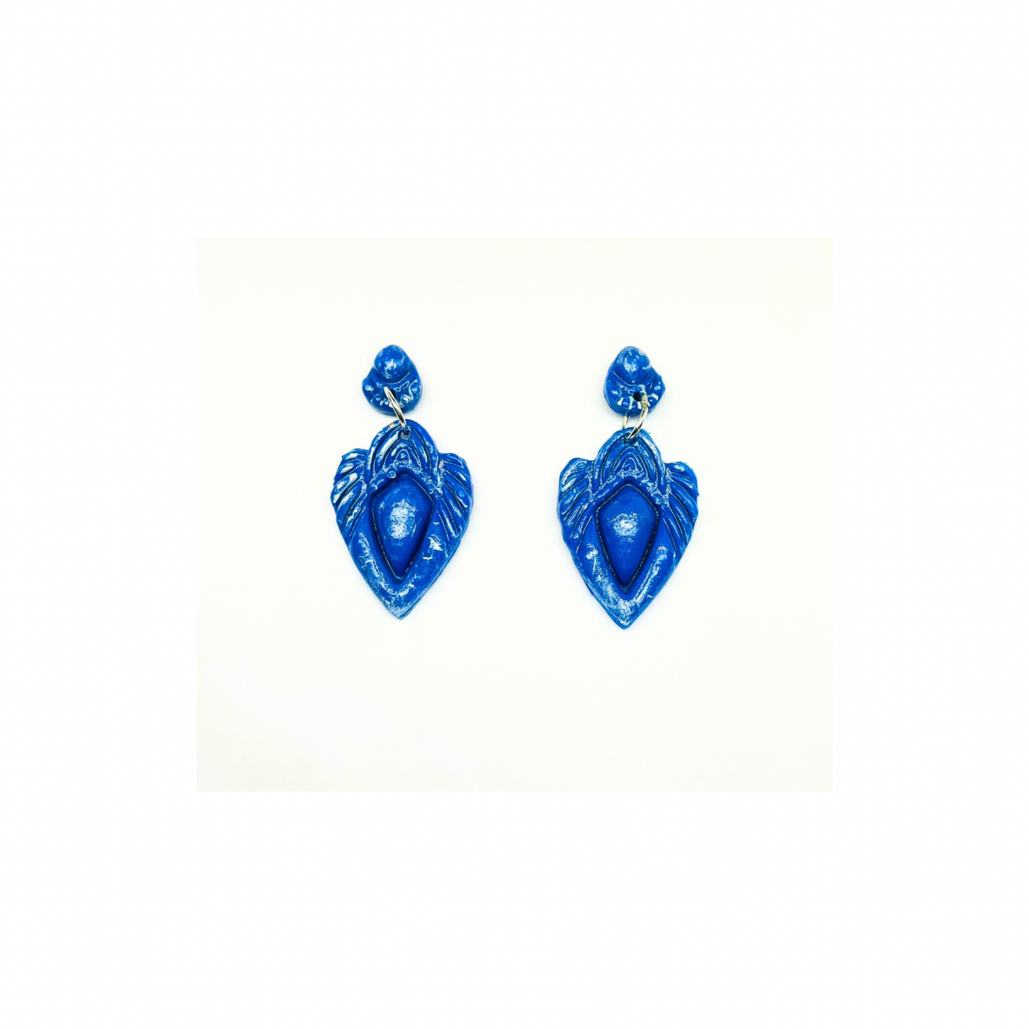 Royal Blue Shimmer V Shaped Stud Dangle Earring - Elegant Design for Stylish Wearers