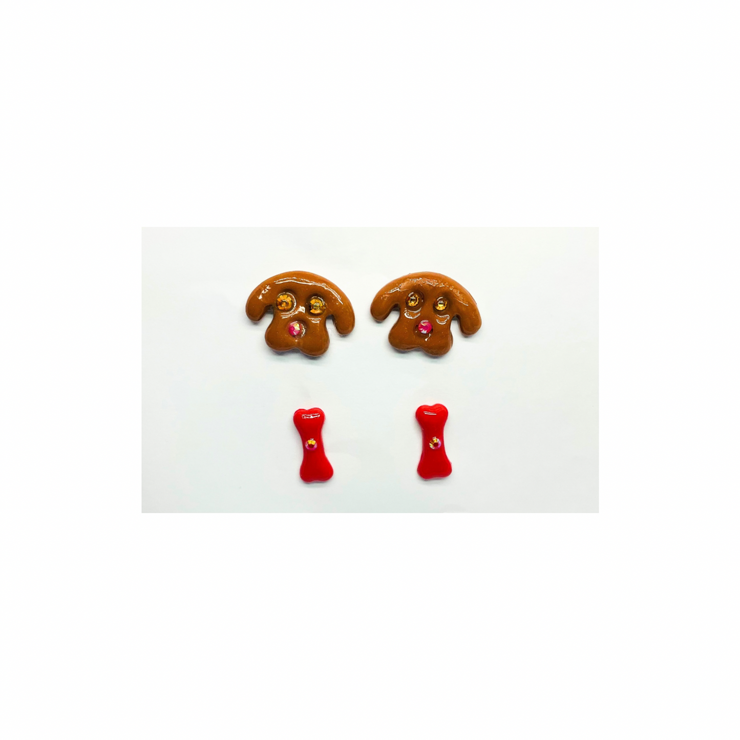 Doggie Face and Bone Stud Earrings with Rhinestones
