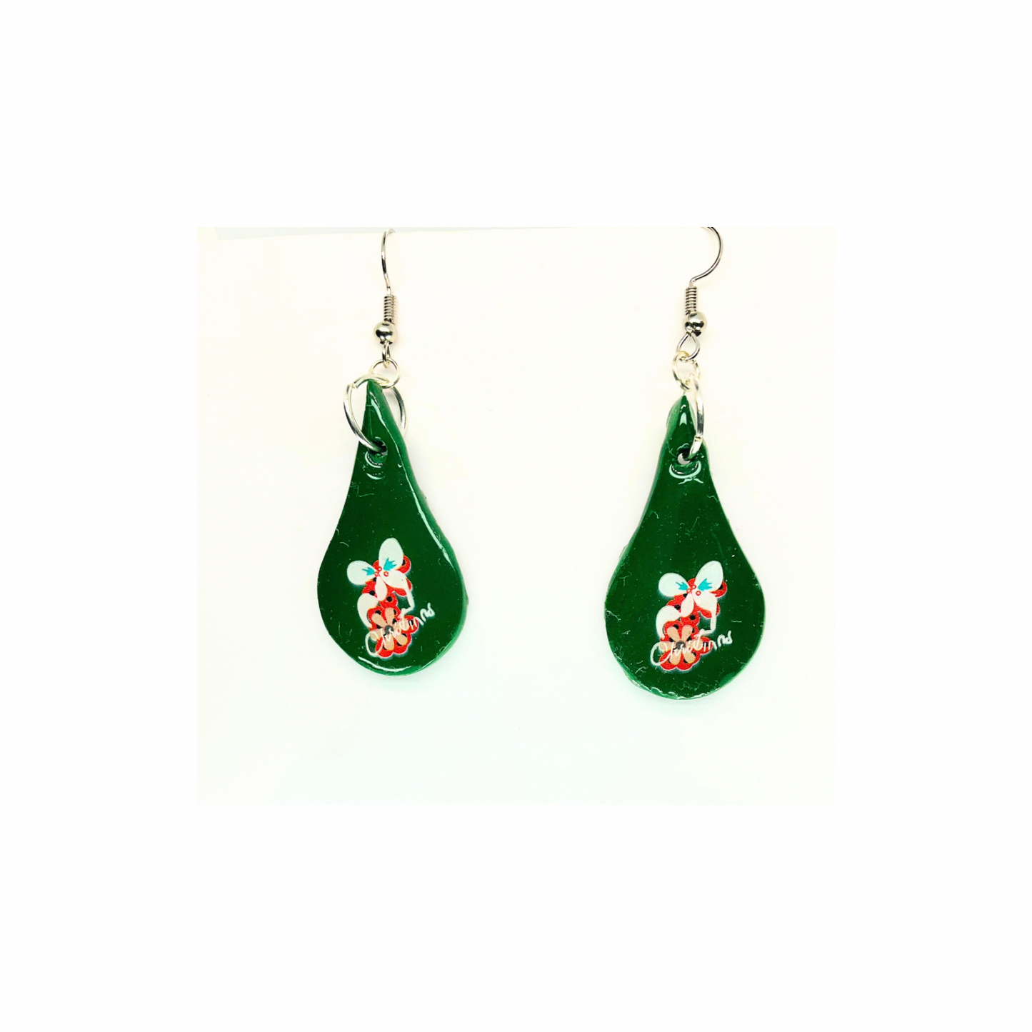 Christmas in July Green Teardrop Bow Dangle Earring with Festive Design