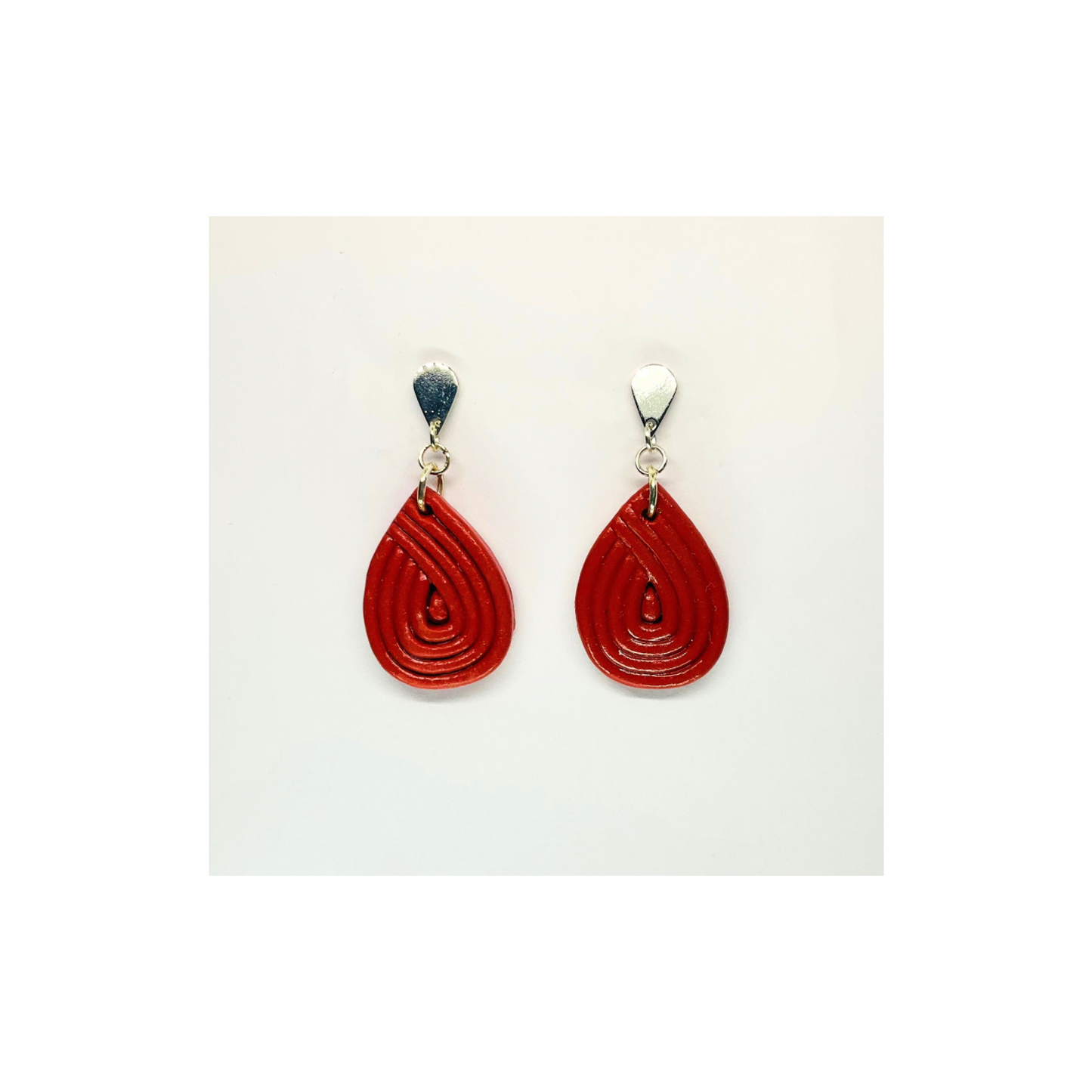 Fall Collection Sienna Teardrop with Silver Stud Dangle Earring Red Leather Design for Women