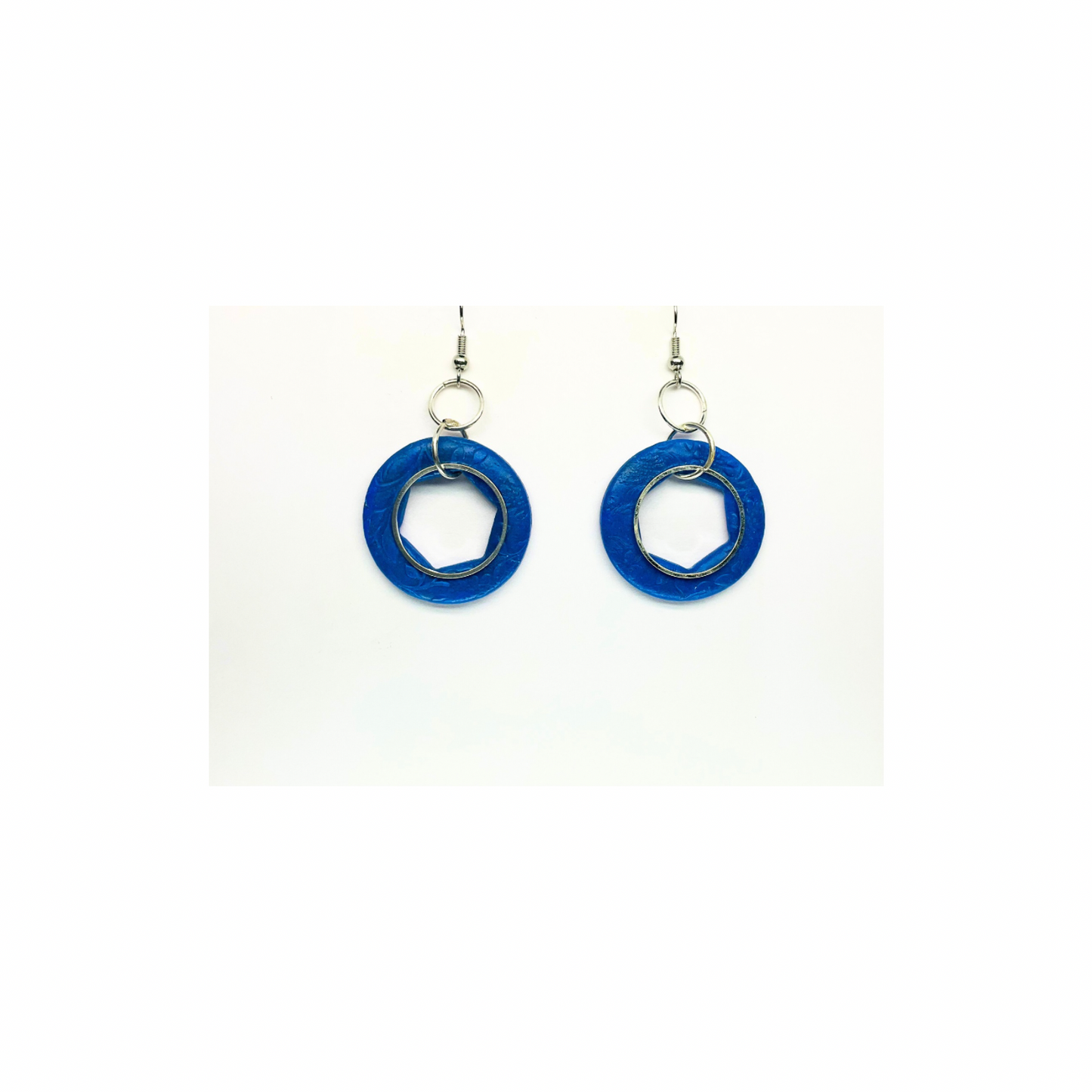 Blue Circle with Silver Accents Dangle Earrings for Female Fashion Accessories