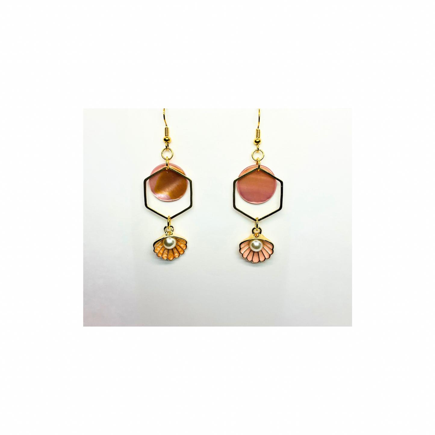 Pink Shell Collection Pink Circle with Pink Shell Charm Dangle Earrings for Female Fashion Accessories