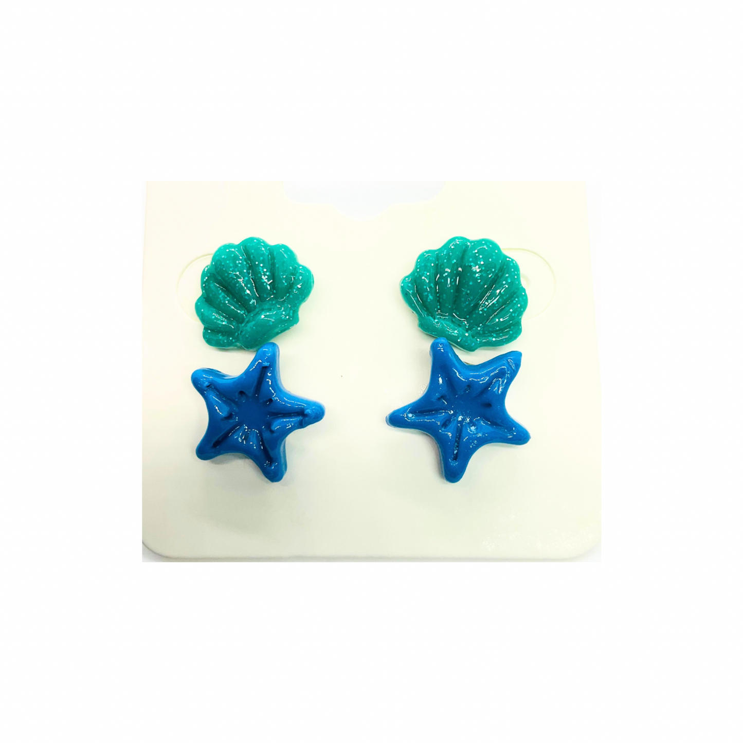 Ocean Collection Green Shell and Blue Starfish Stud Earrings for Women