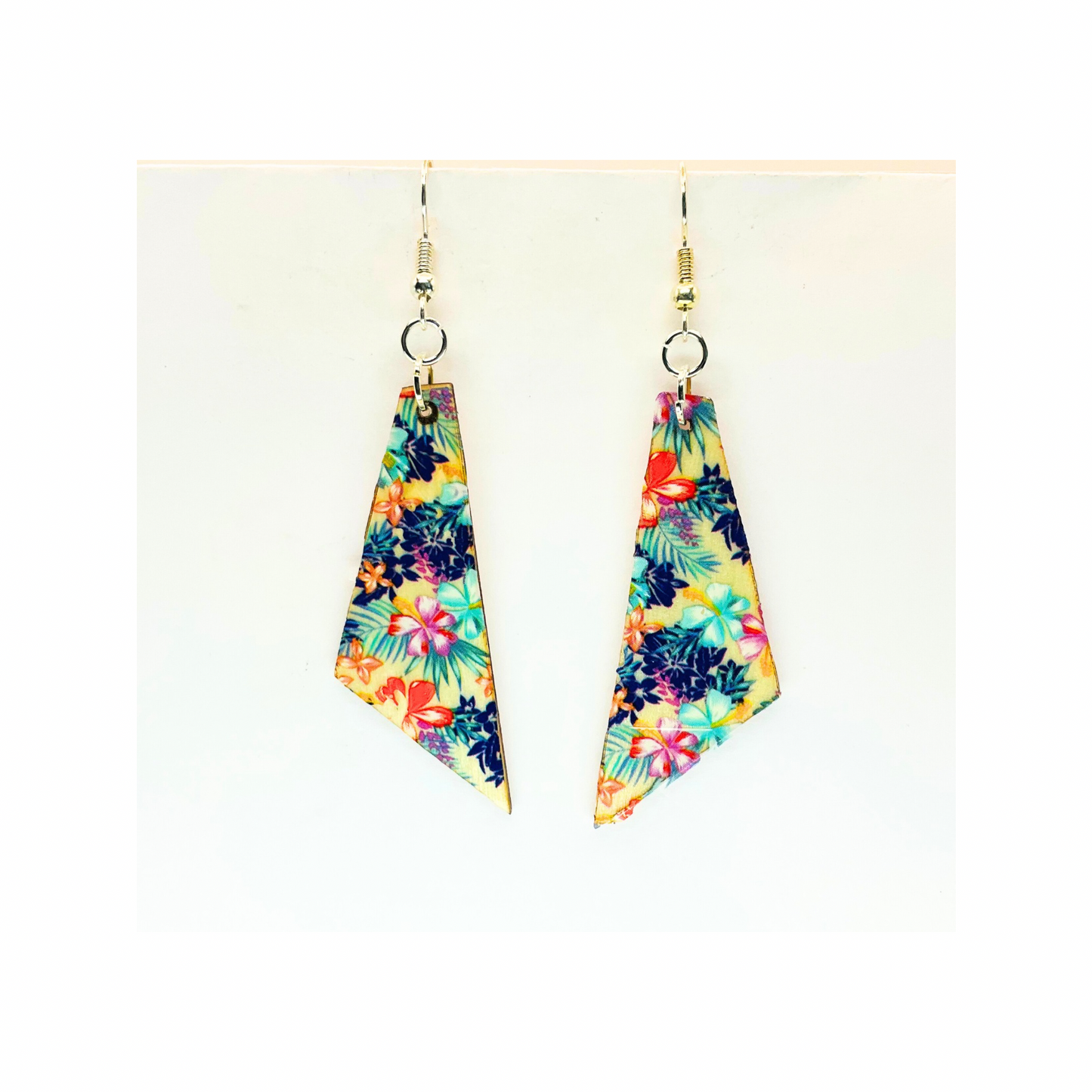 Blue Floral Lightweight Wood Dangle Earring