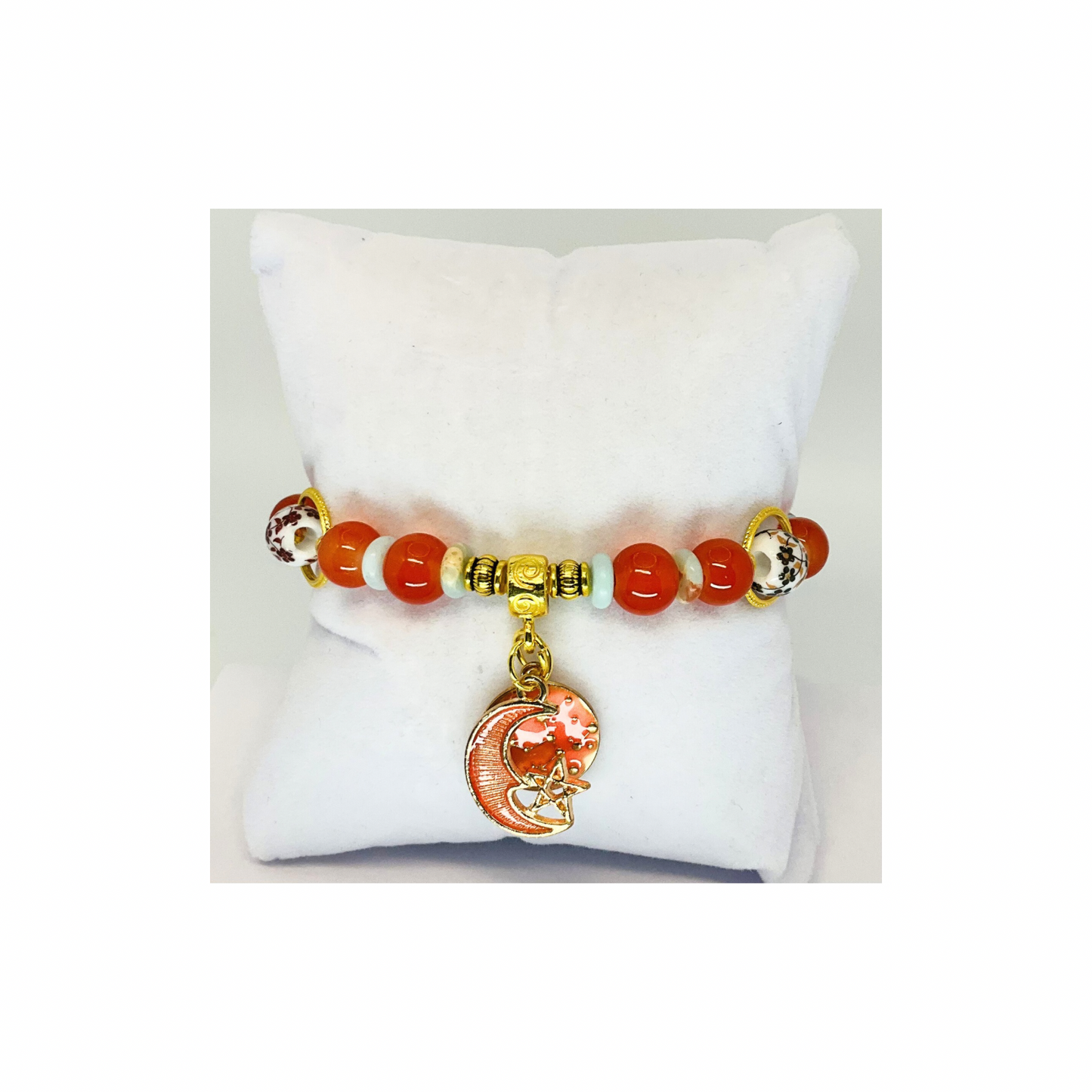 Coral and Gold 6.5-Inch Beaded Stretch Charm Bracelet-Crafting By BB