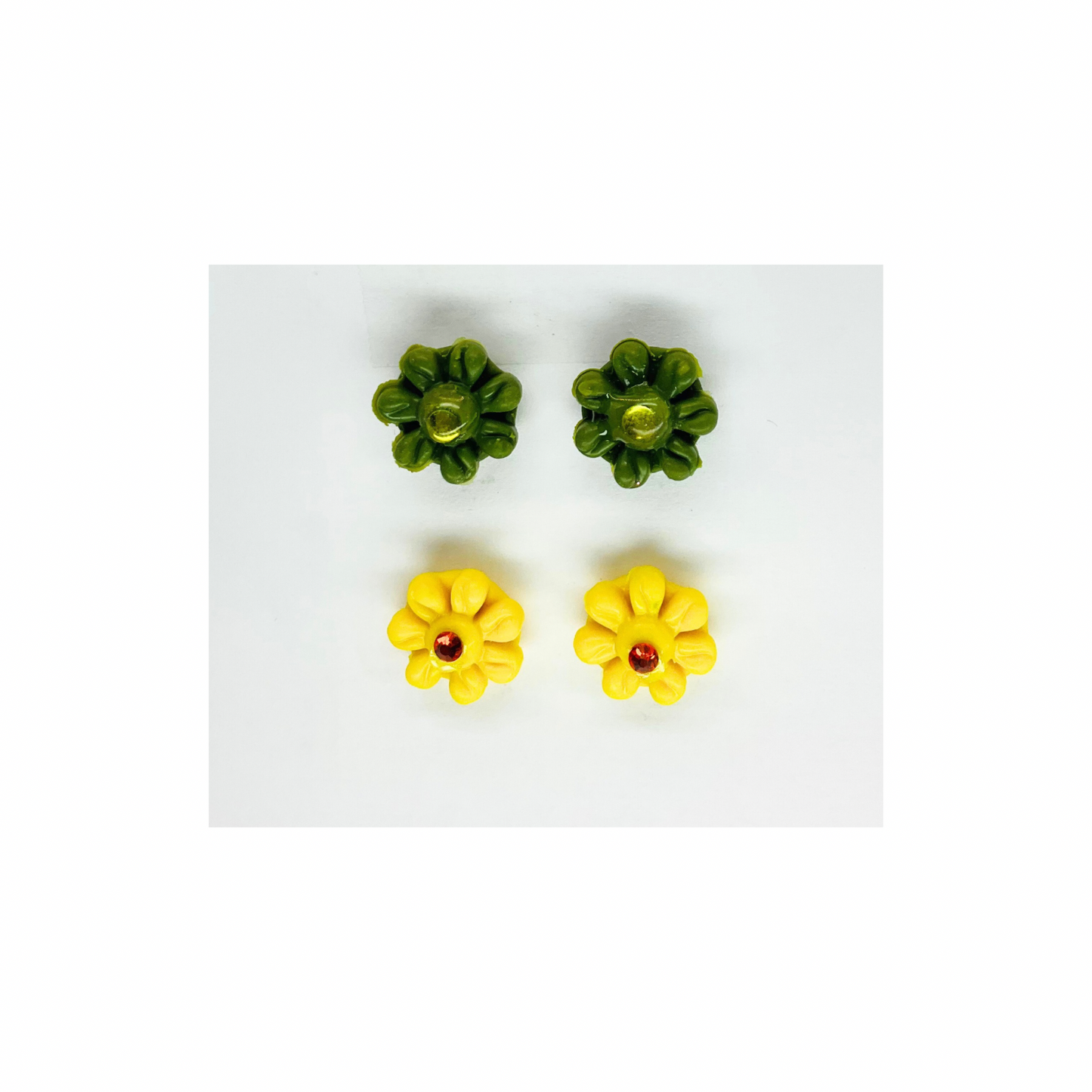 Yellow and Green Flower Stud Earrings-Crafting By BB