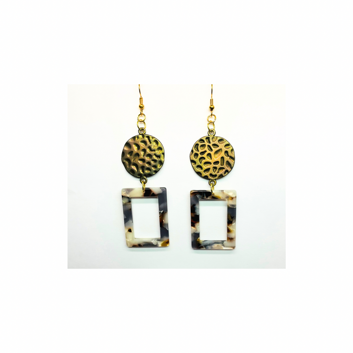Tortoise Collection Brown Earrings with Gold Tarnished Hammered Circle Elegant Design for Women