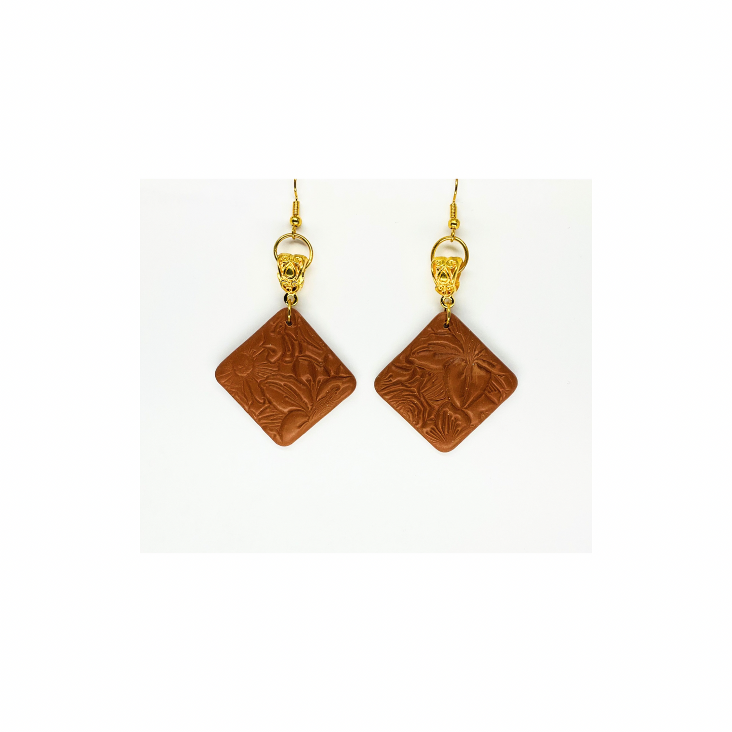 Leather Look Bronze Square Dangle with Gold Earring | Crafting By BB