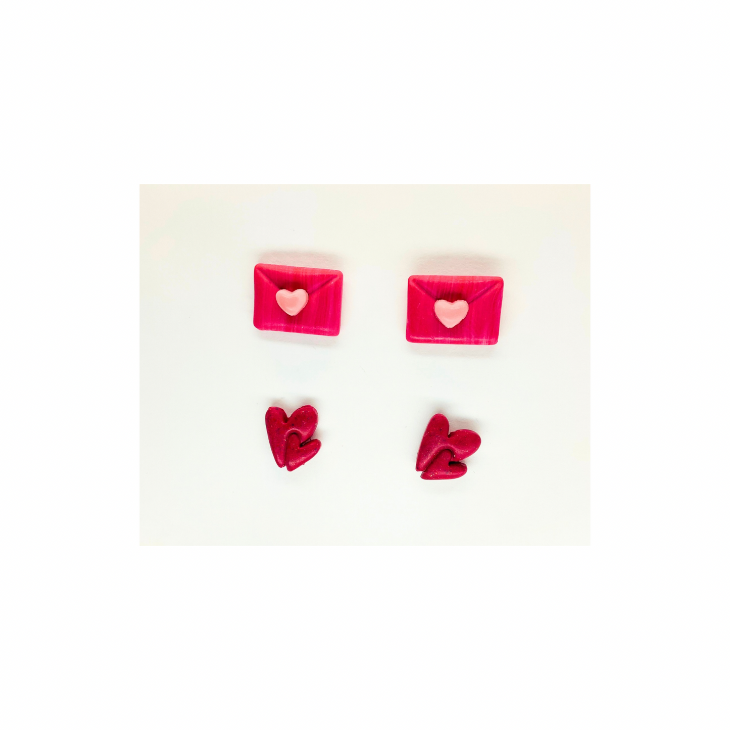 Pink Envelope and pink Double Heart Stud Earrings-Crafting By BB