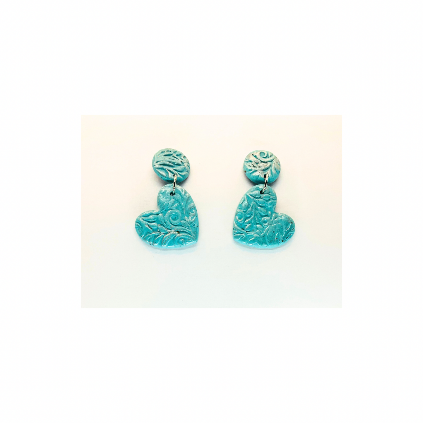 Earrings Blue and Silver Heart Dangle with Button Studs