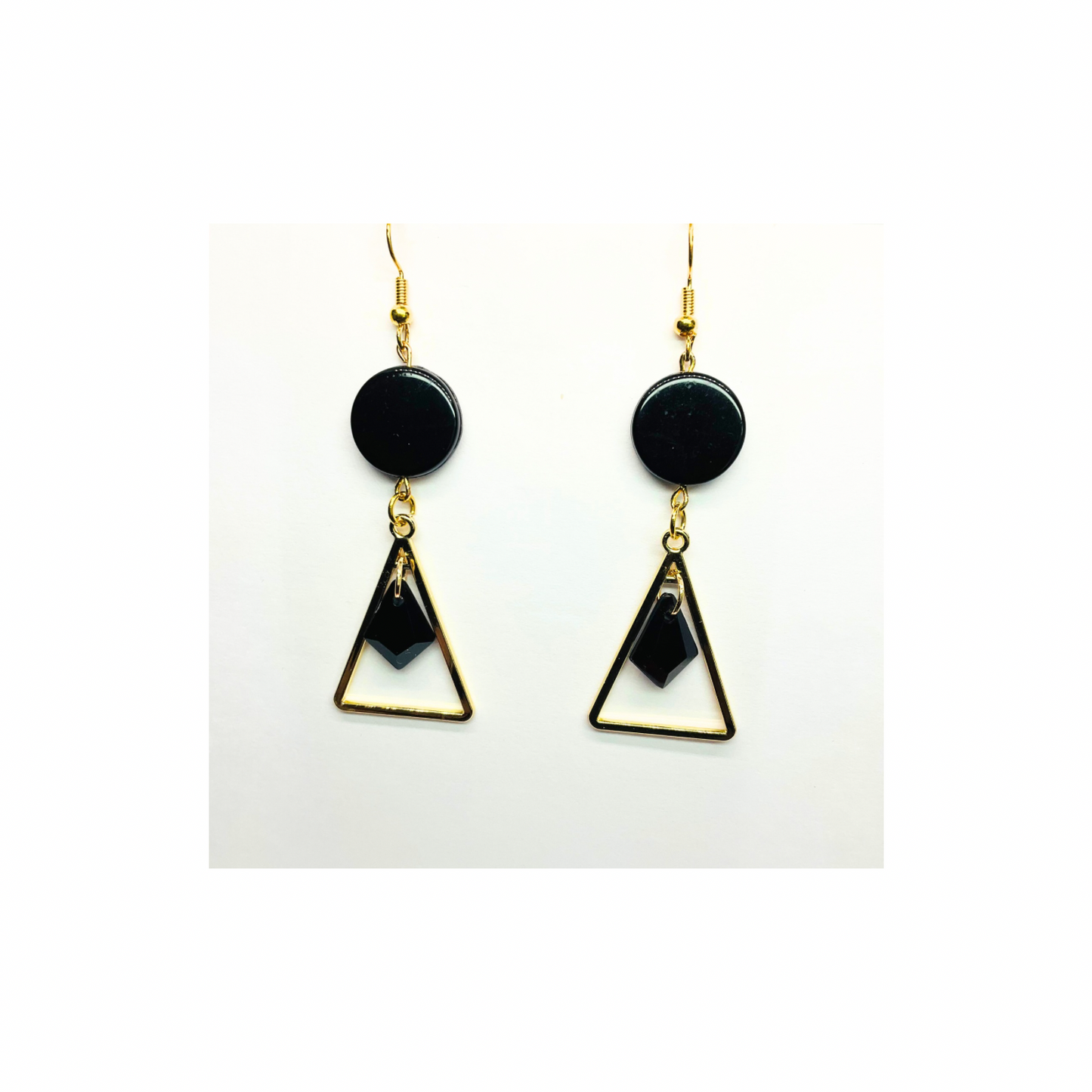Eclipse Collection Black and Gold Triangle Dangle Earring - Elegant & Versatile Fashion Accessory for Women