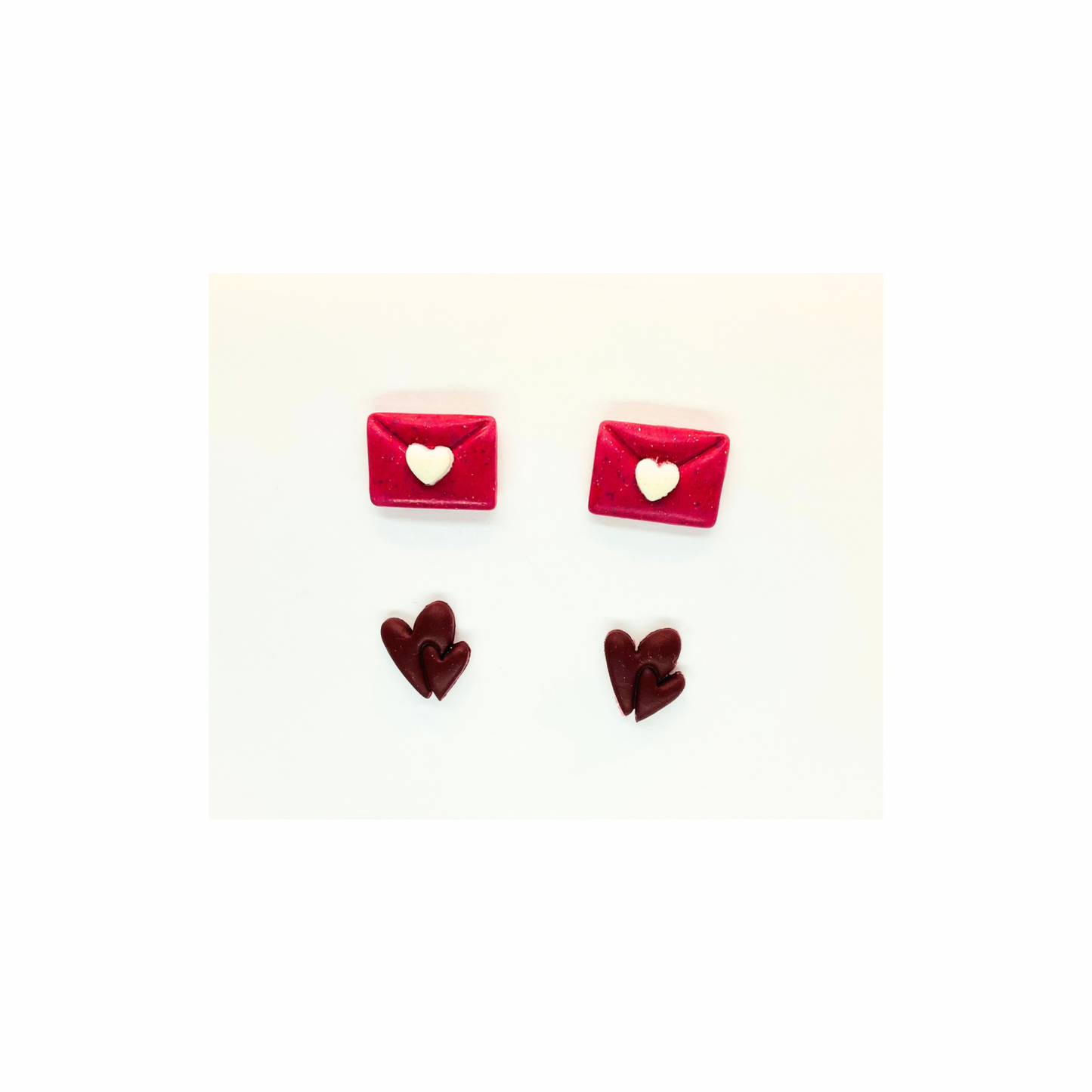 Pink Envelope and Burgundy Double Heart Stud Earrings-Crafting By BB