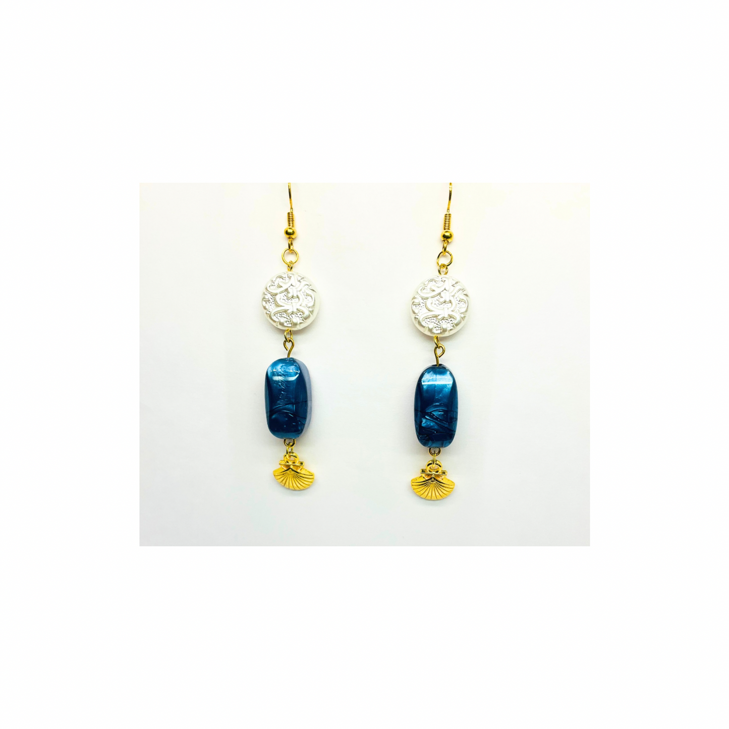 Ocean Collection Blue Bead with Pearl Circle and Shell Dangle Earrings for Female Fashion Jewelry