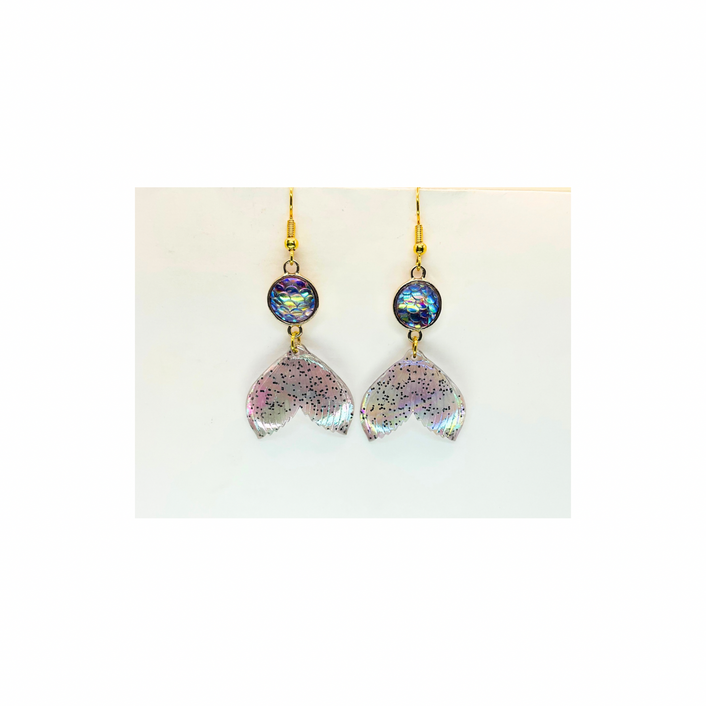 Mermaid Iridescent Tail Dangle with Iridescent Circle Bead Earrings