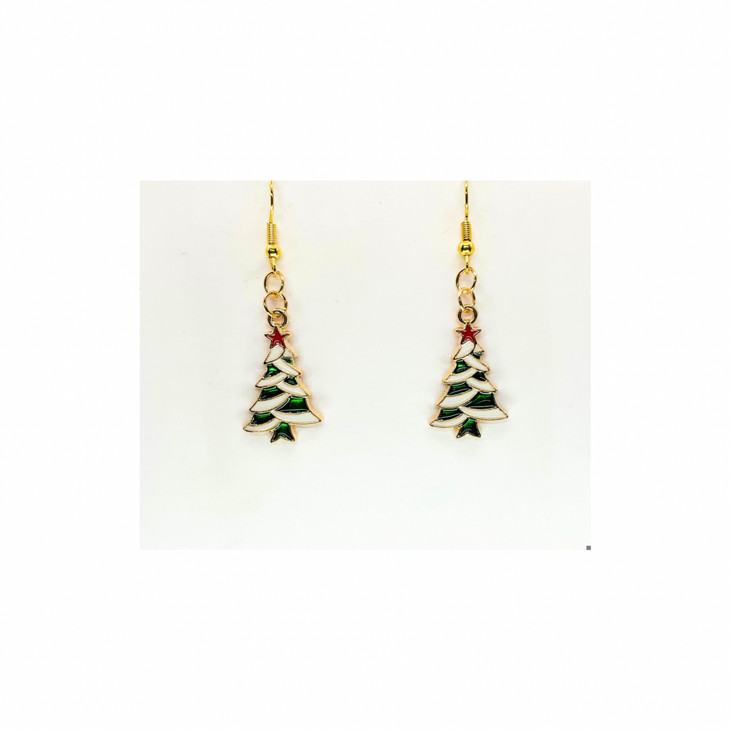 Christmas Tree Charm Dangle Earrings with Gold Tone and Enamel Details for Festive Wear