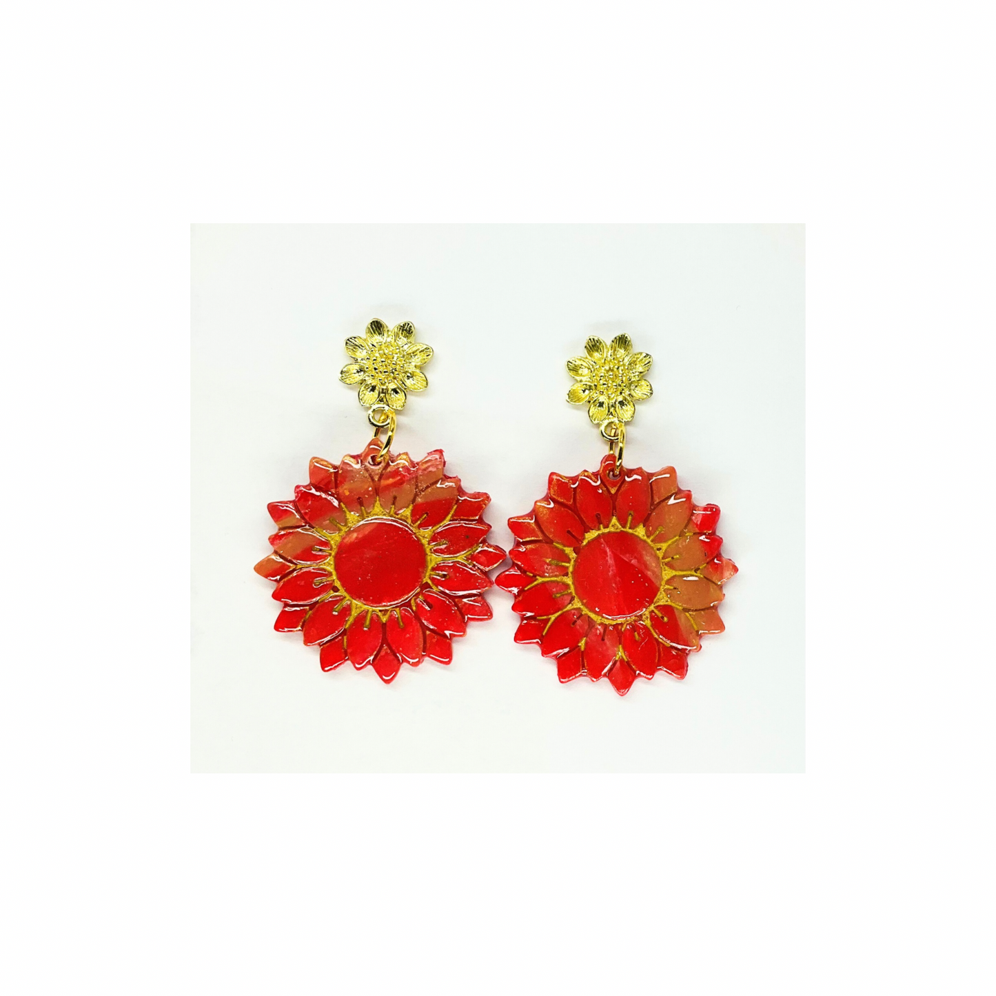 Red and Gold Stud Dangle Sunflower Earring-Crafting By BB